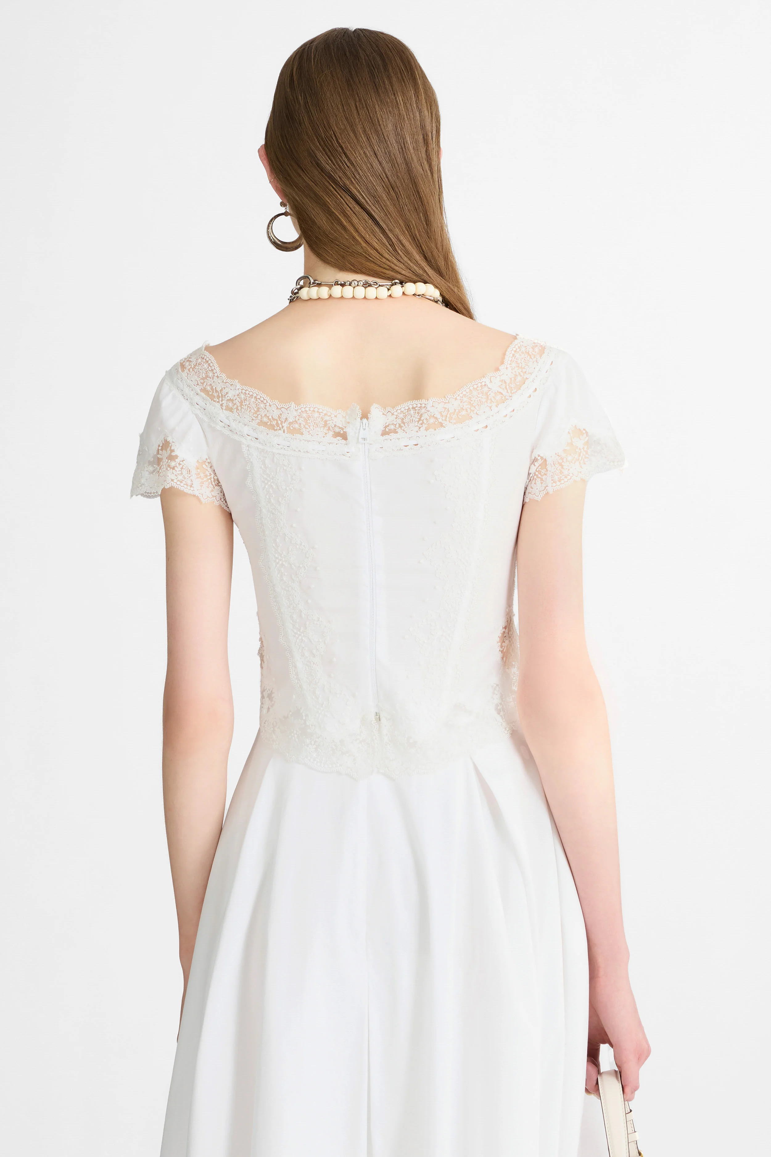 Short-Sleeve Cotton Poplin Top with Chantilly Lace - Image 5