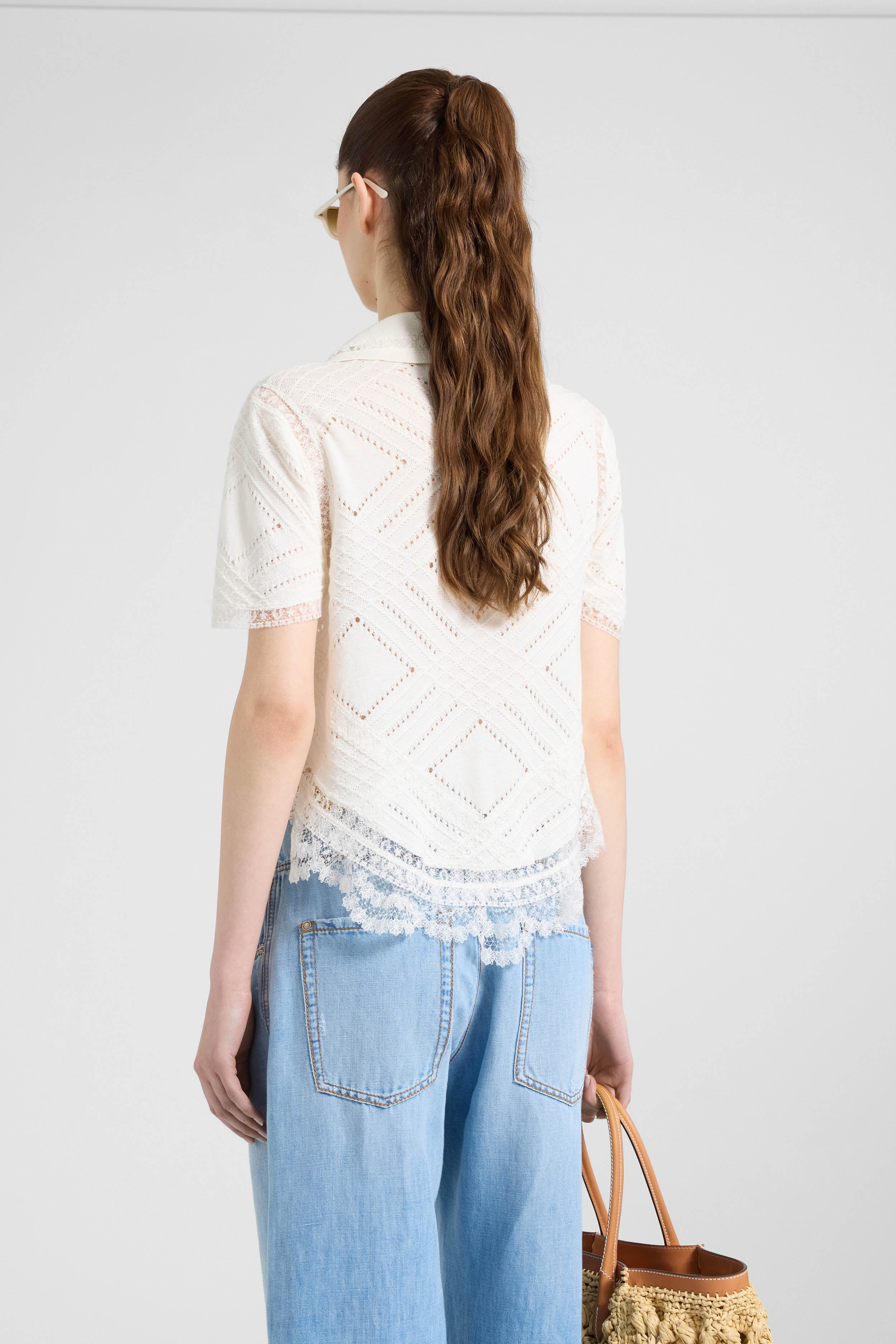 Short-sleeve knit shirt with Valenciennes lace - Image 5
