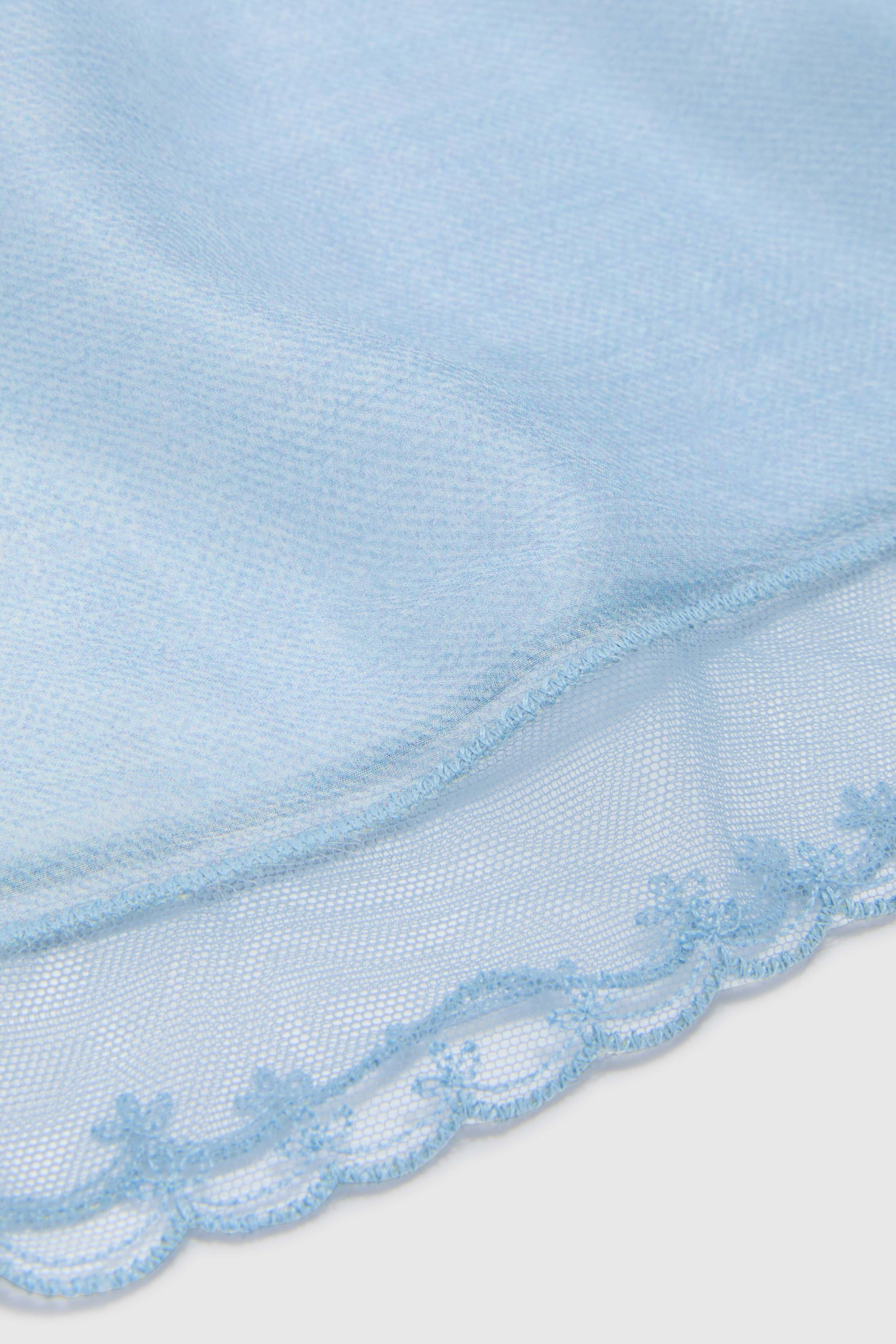 Silk bandana with jeans print and scalloped rebrodé lace trim - Image 3