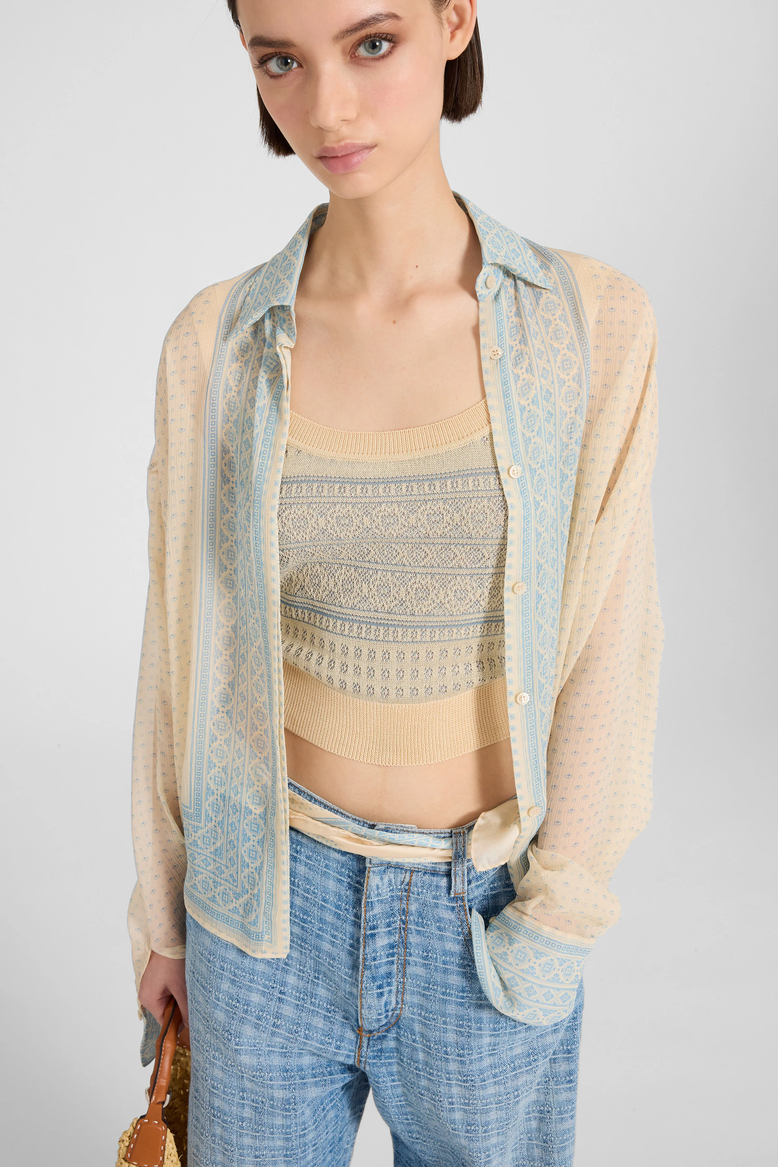Silk chiffon shirt with scarf print - Image 2