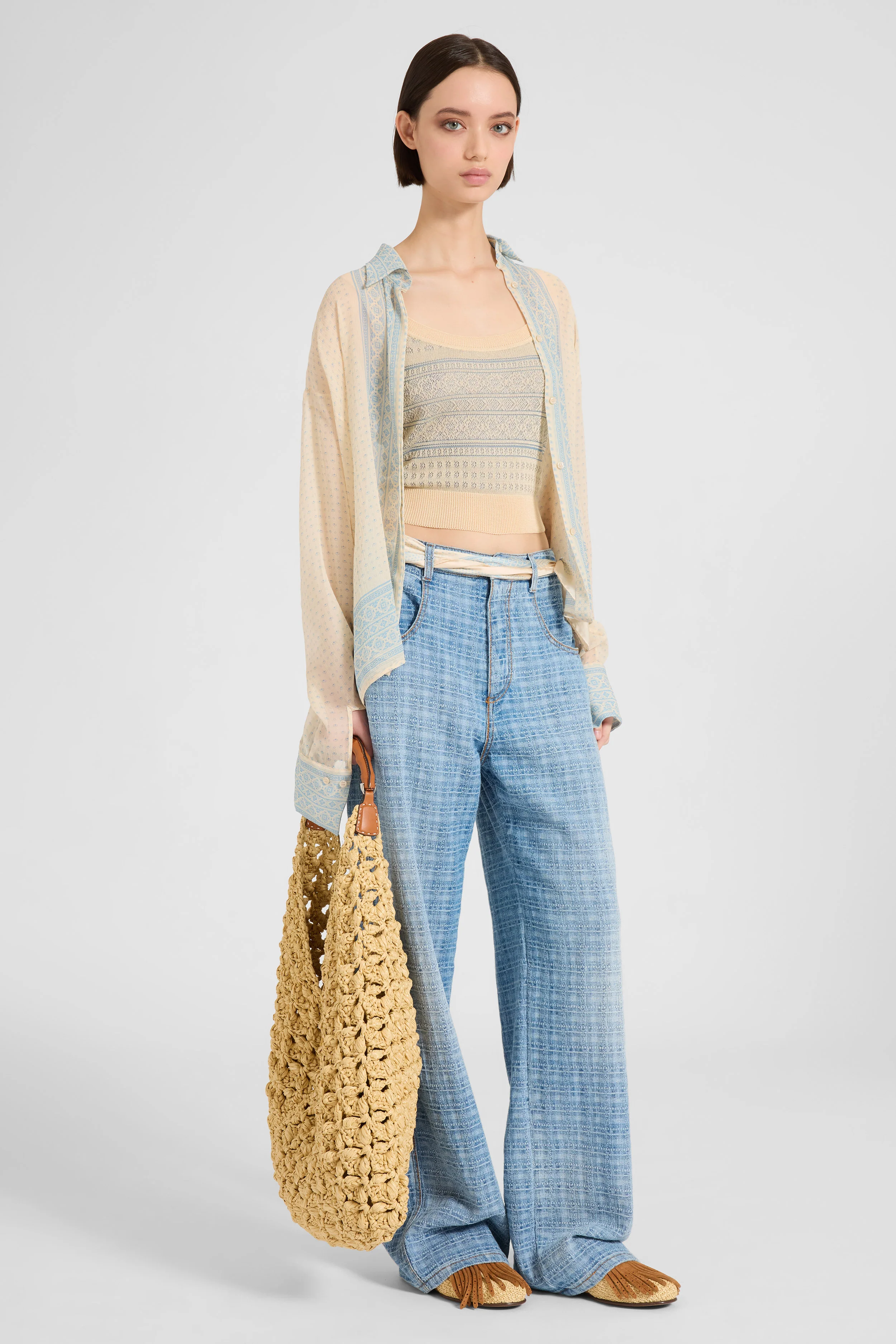 Silk chiffon shirt with scarf print - Image 3