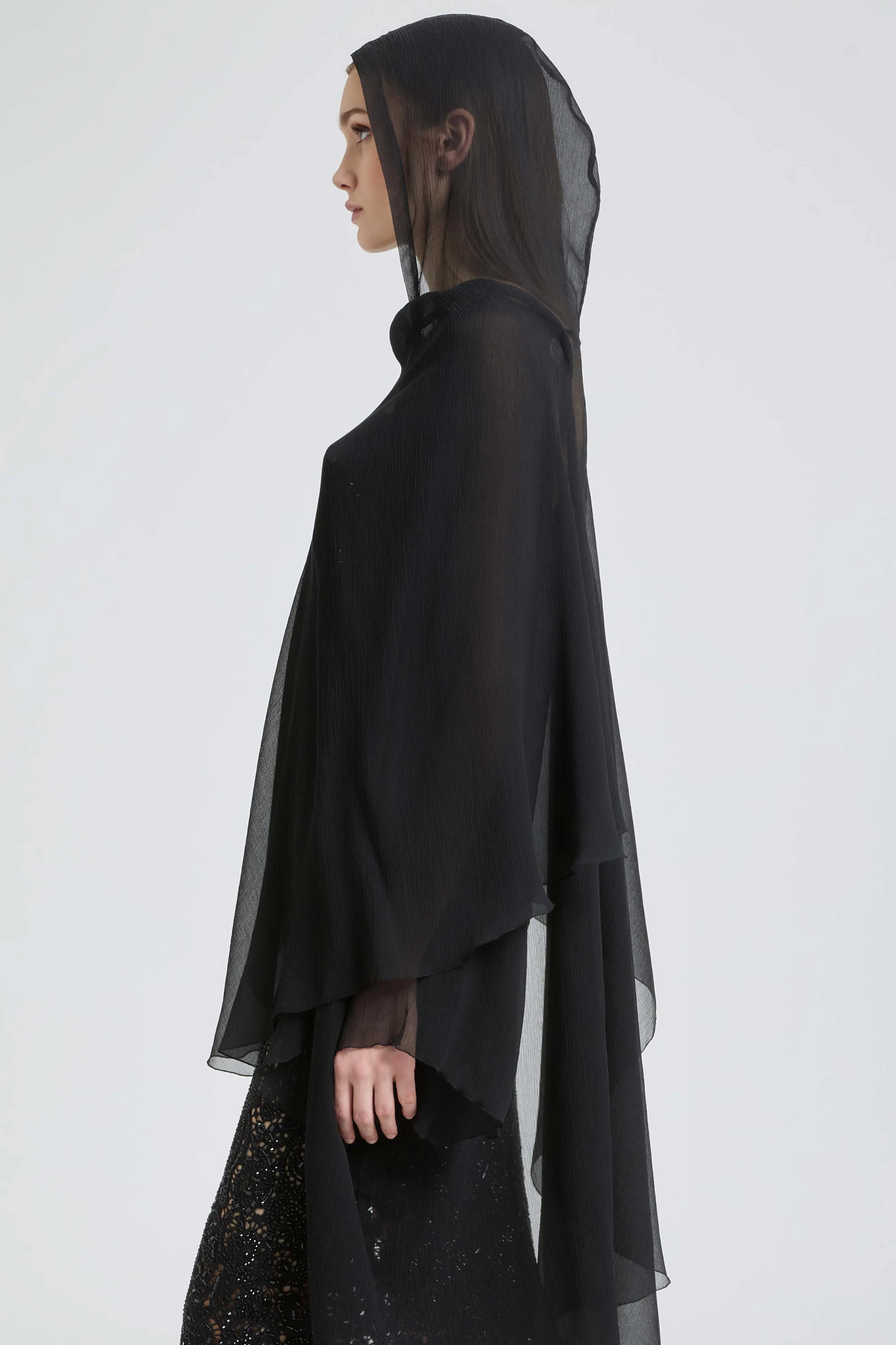 Silk crepon cape with hood - Image 4