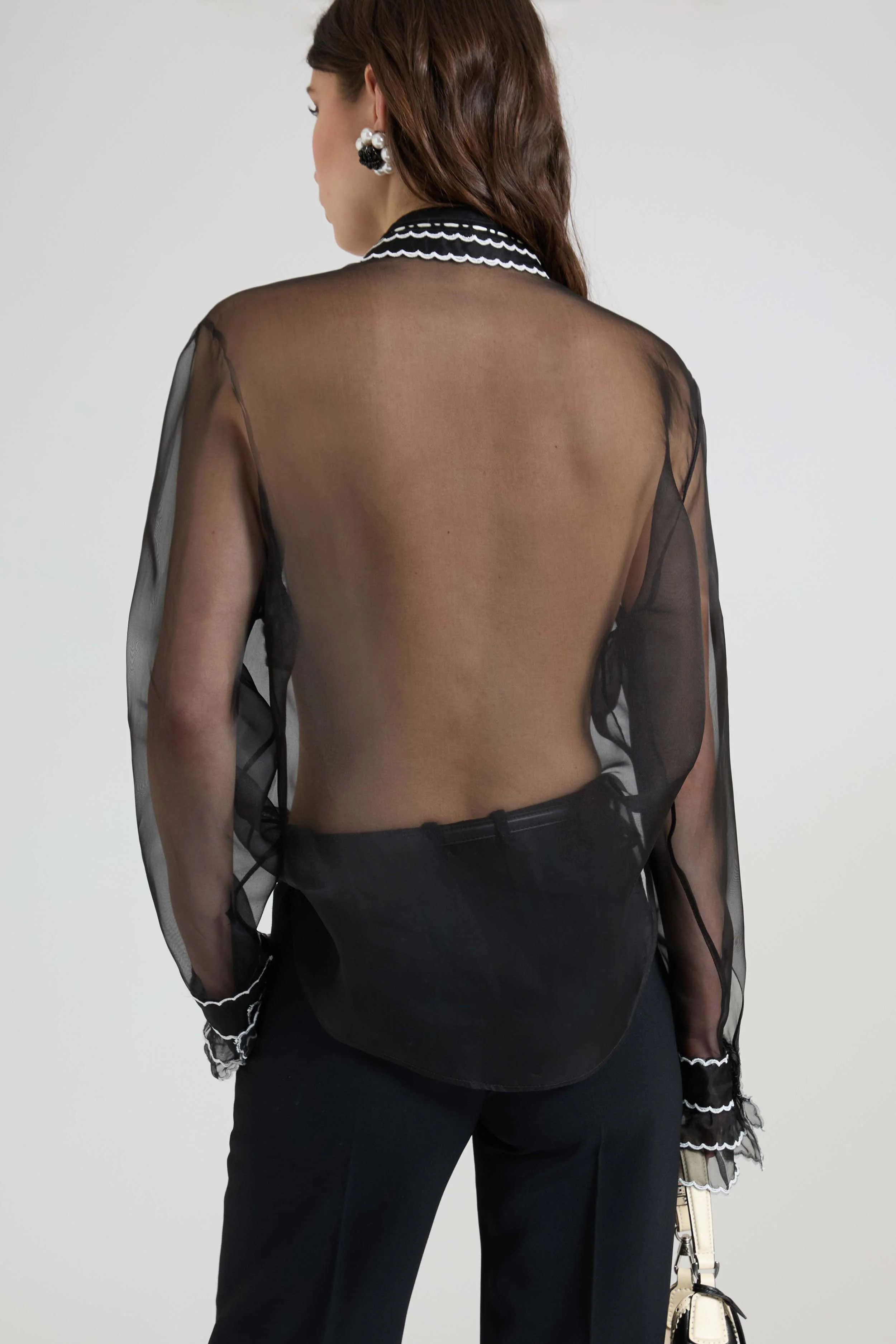 Silk organza shirt with geometric embroidery and handcrafted pleating - Image 5