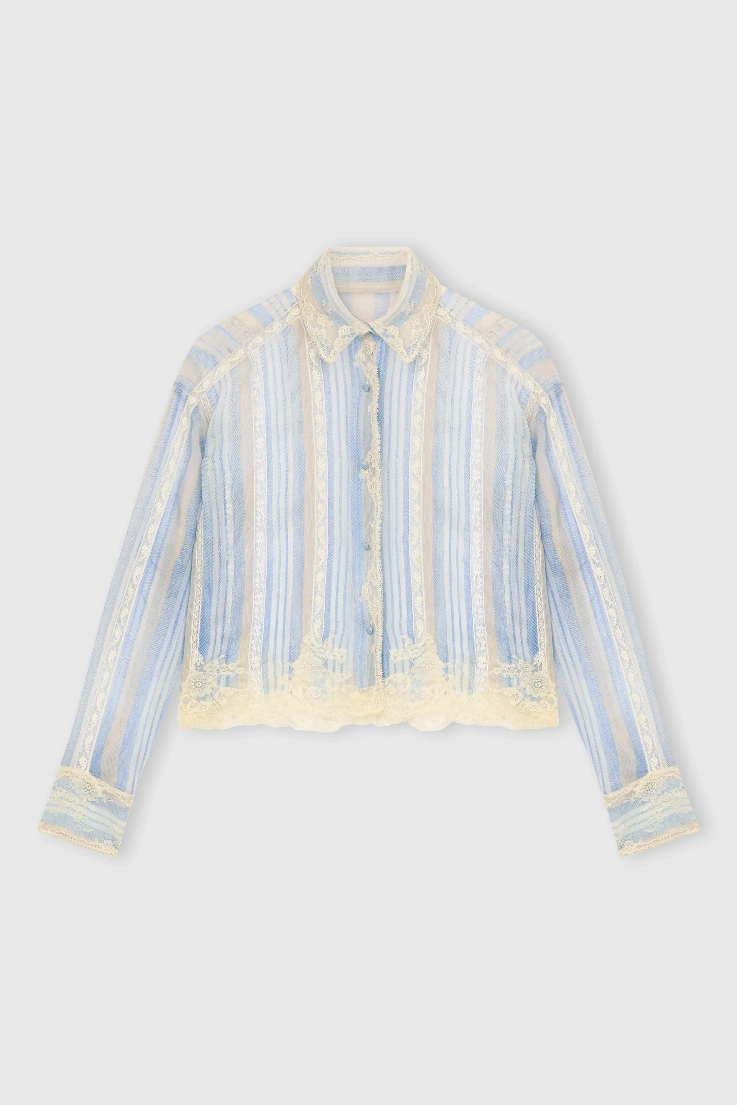 Silk shirt with striped print and lace details