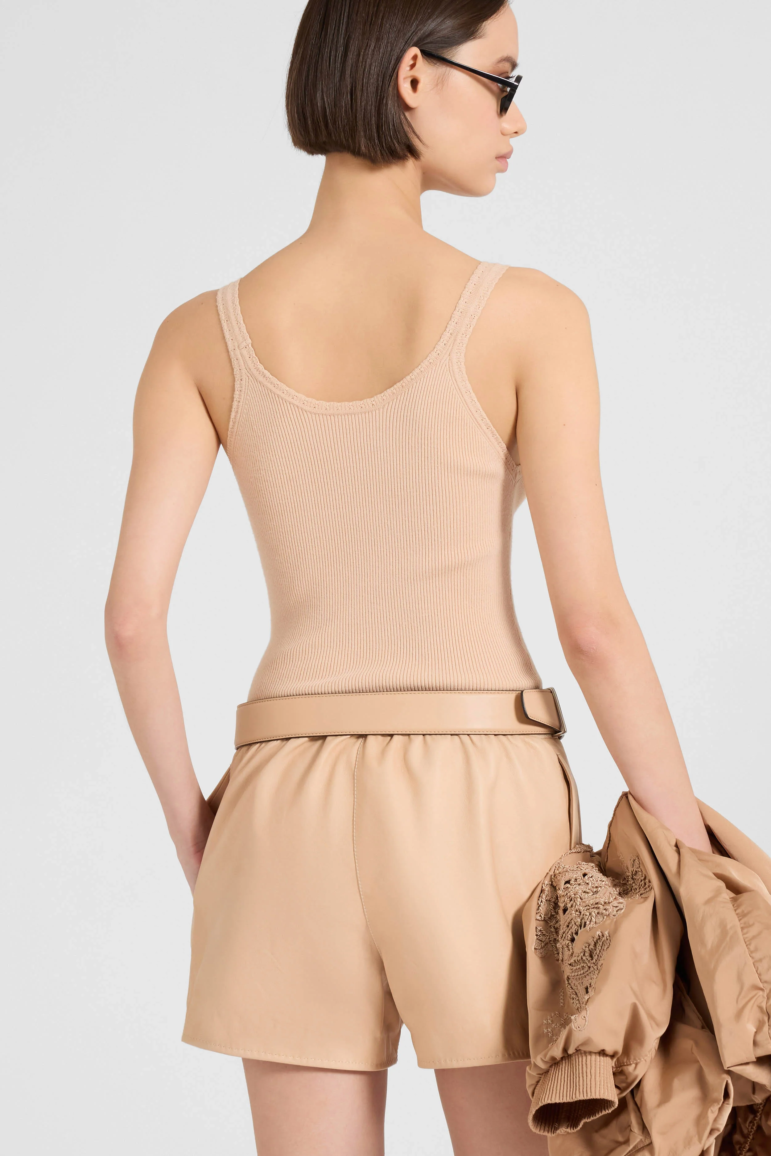 Sleeveless viscose-blend tank top with fine straps and micro-ribbing - Image 5