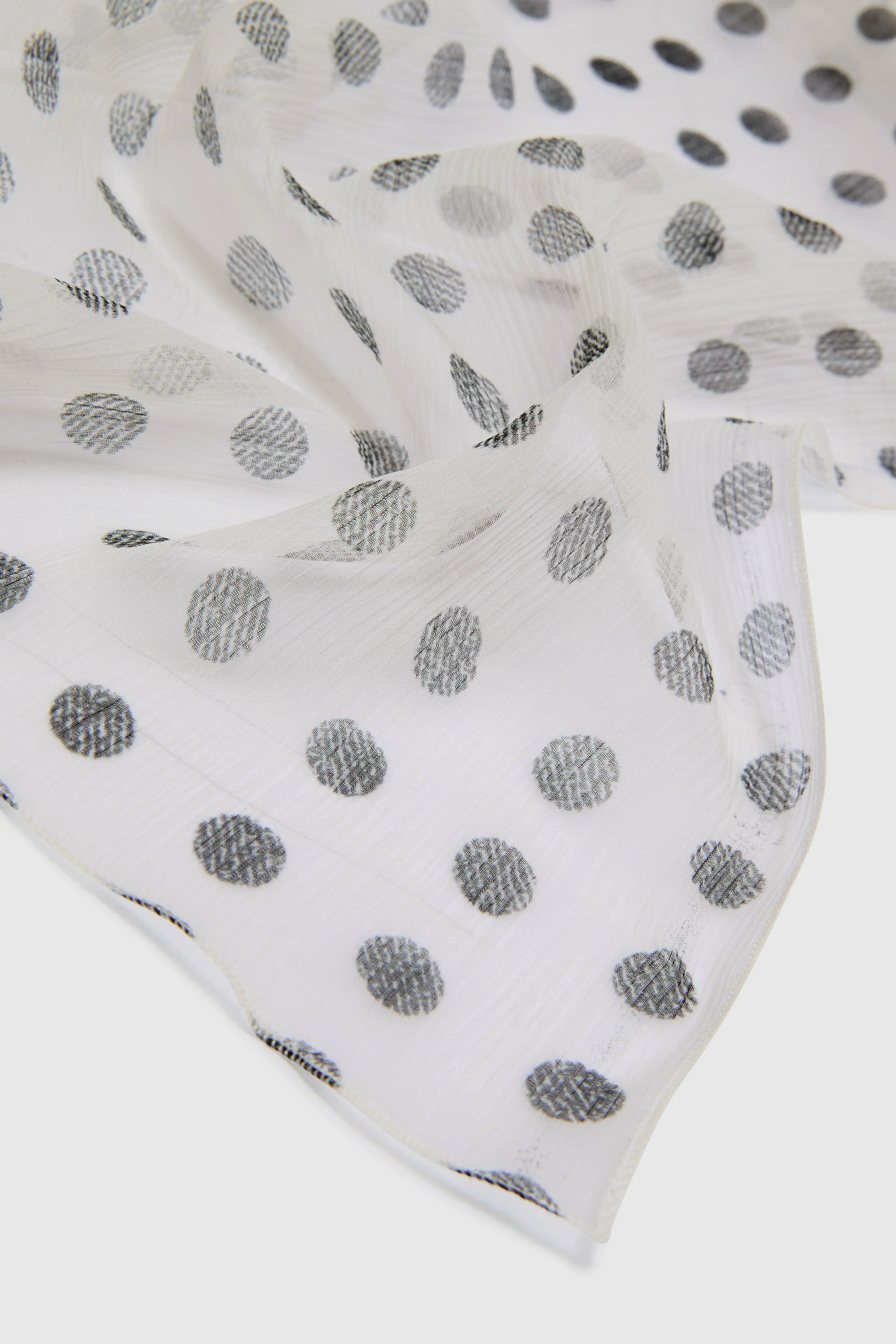 Square silk scarf with black polka dots on white background - Image 3