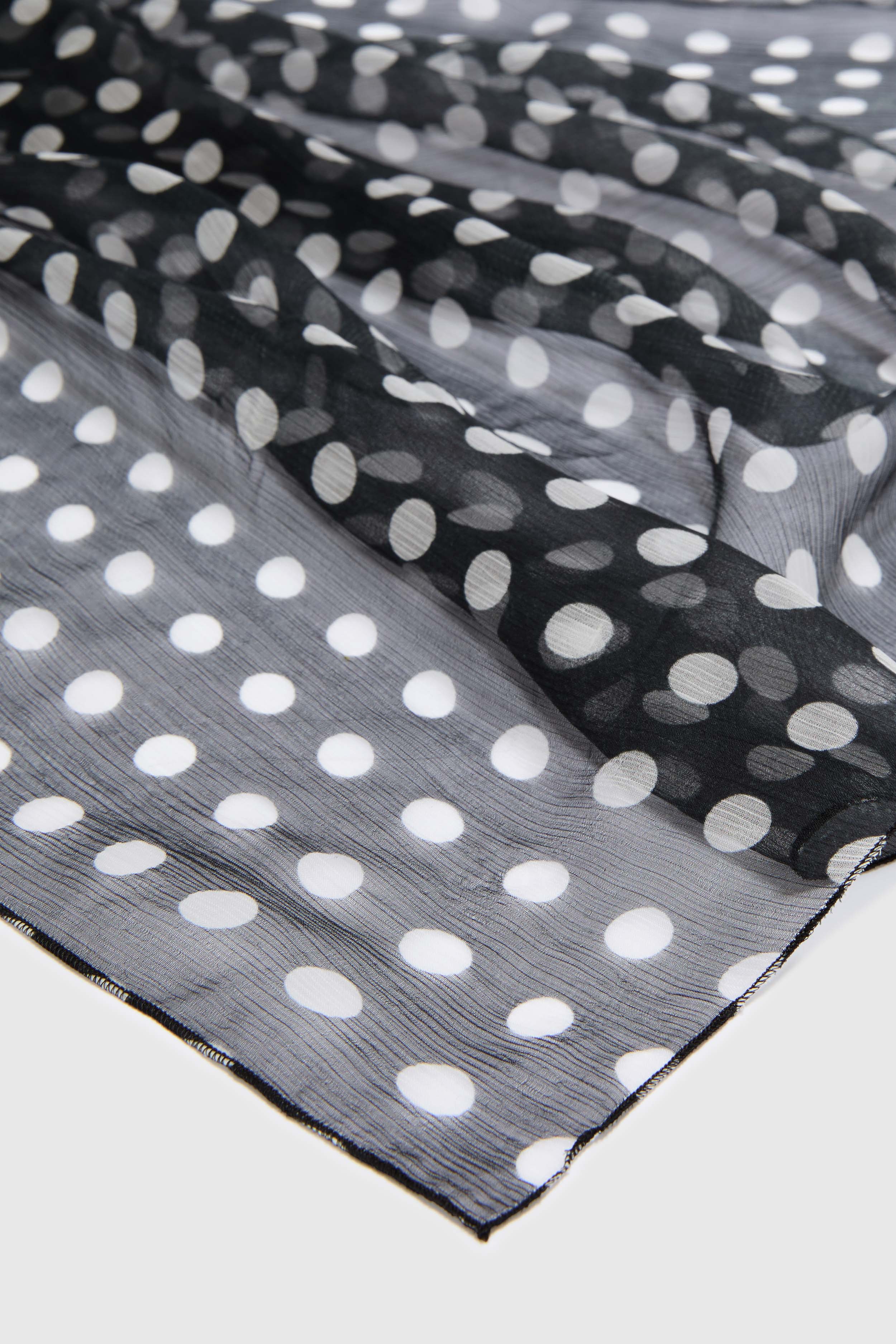 Square silk scarf with white polka dots on black background - Image 3