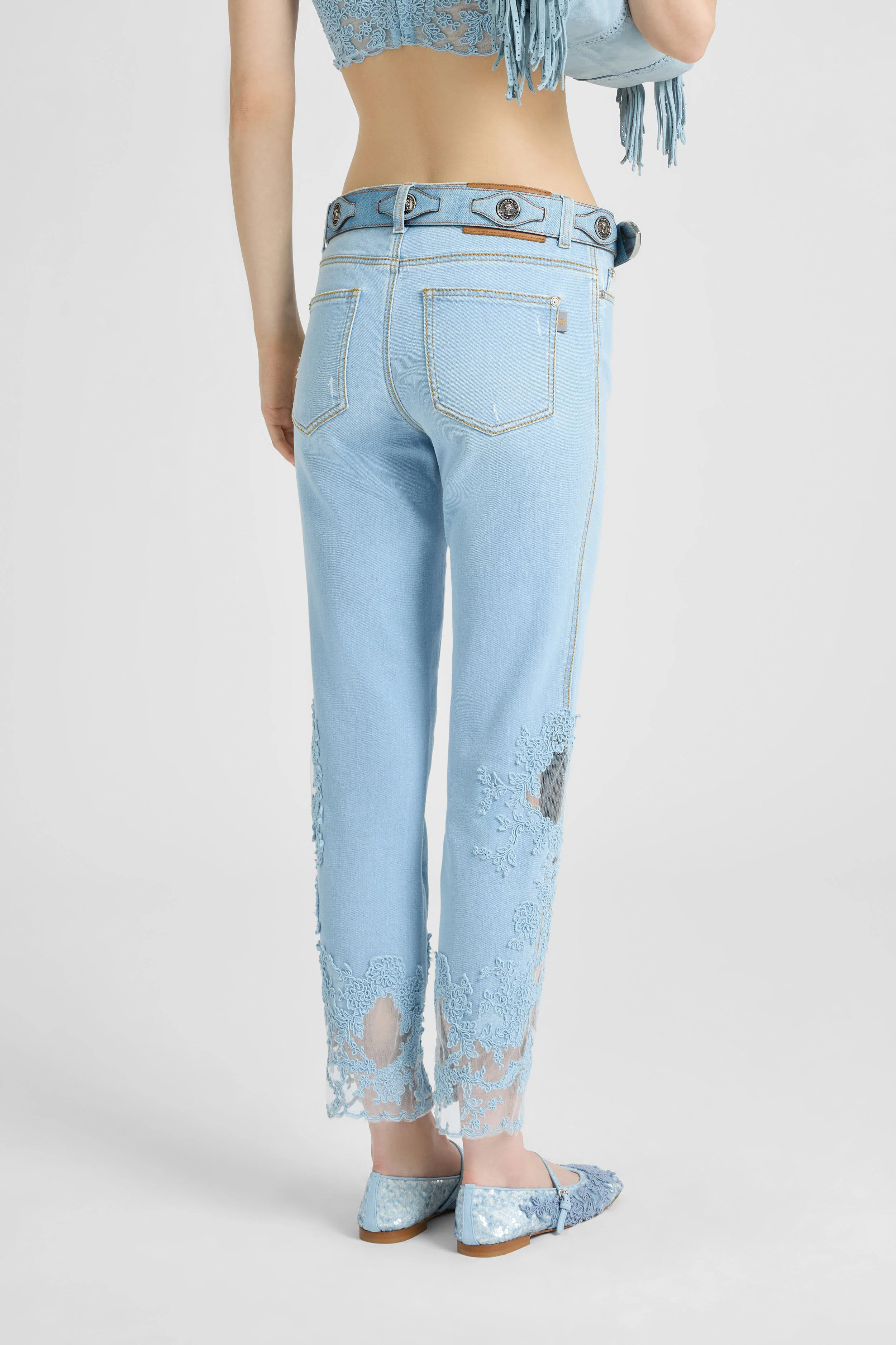 Straight-leg denim trousers with hand-applied rebrodè lace - Image 5