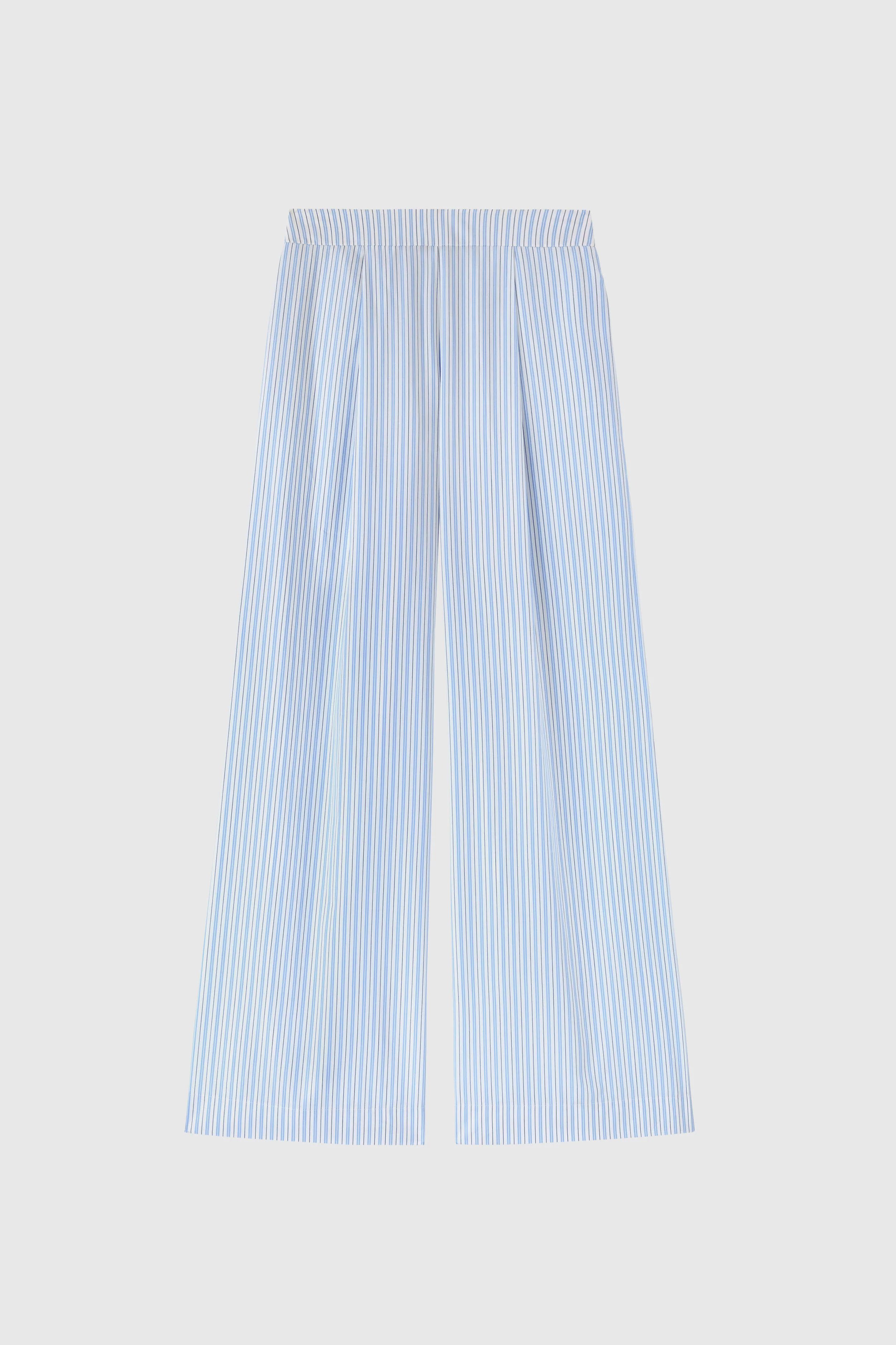 Striped pure cotton poplin palazzo trousers with drawstring waist