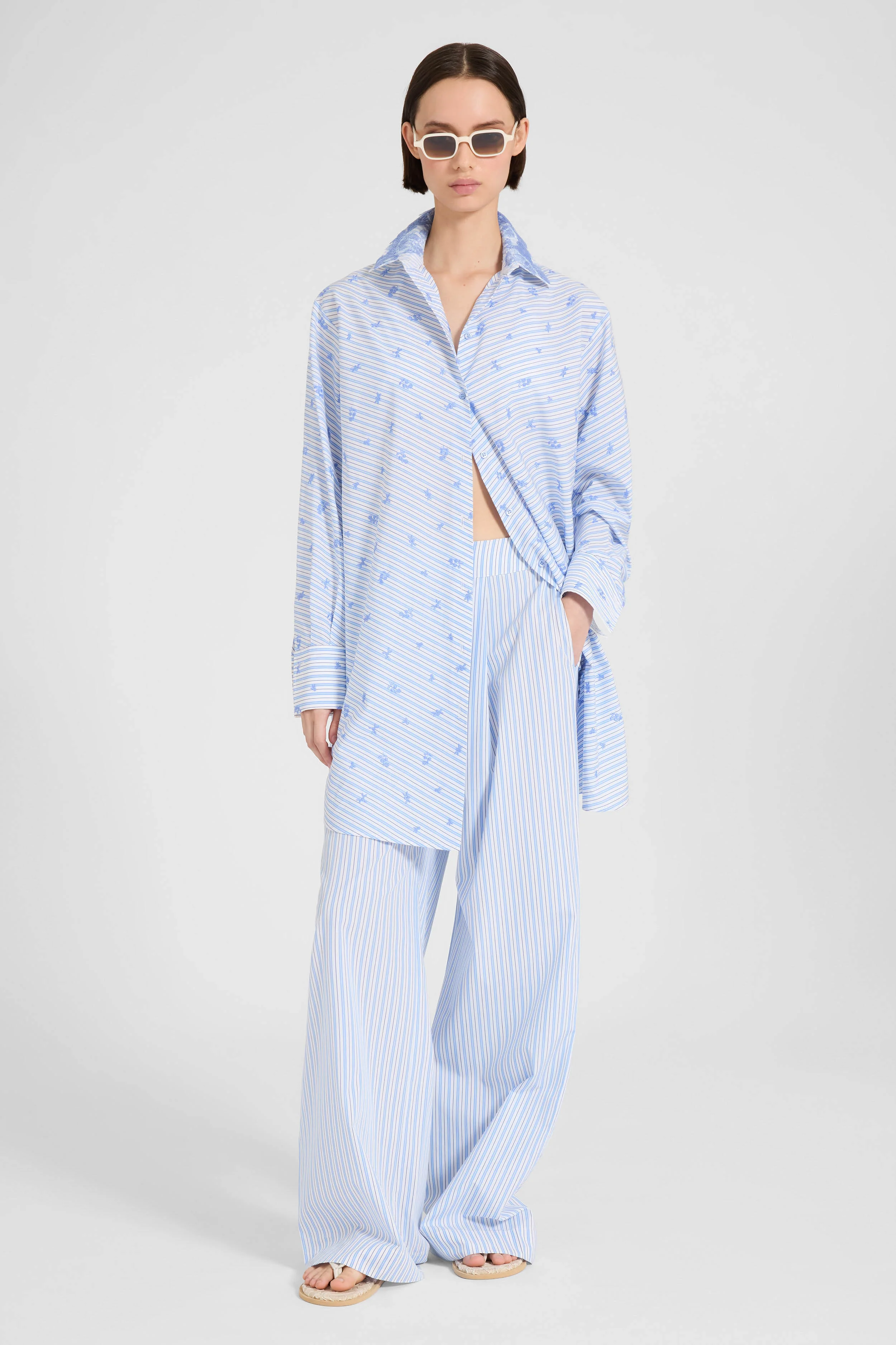 Striped pure cotton poplin palazzo trousers with drawstring waist - Image 2