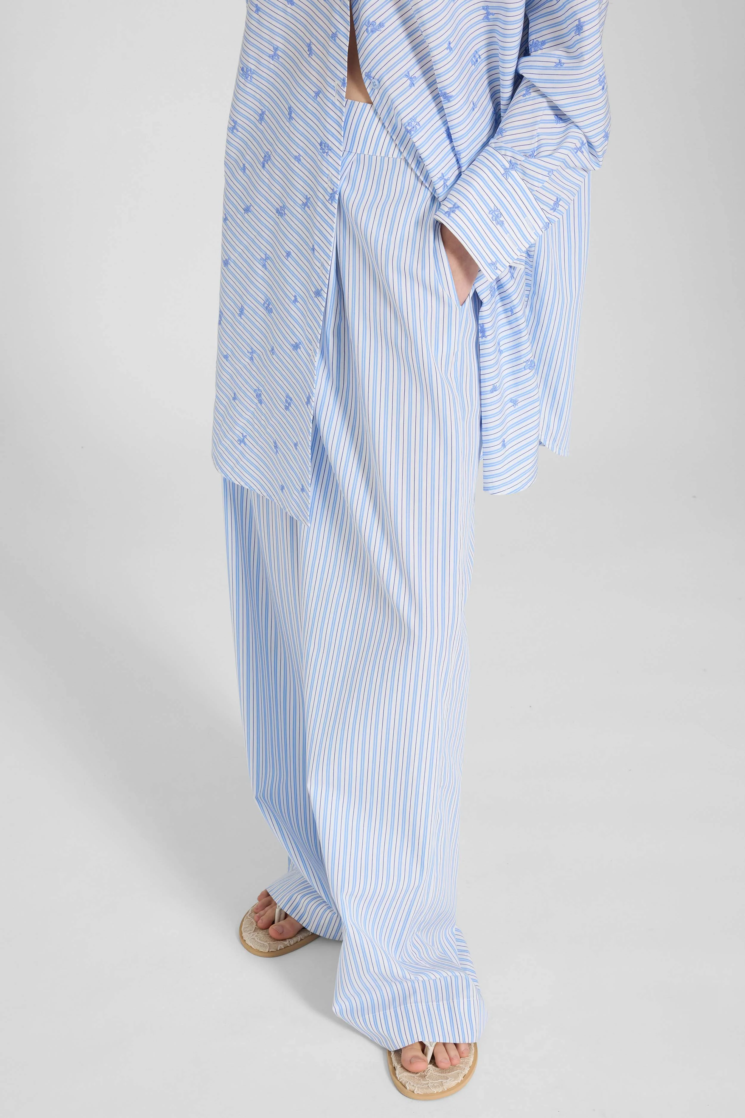 Striped pure cotton poplin palazzo trousers with drawstring waist - Image 3