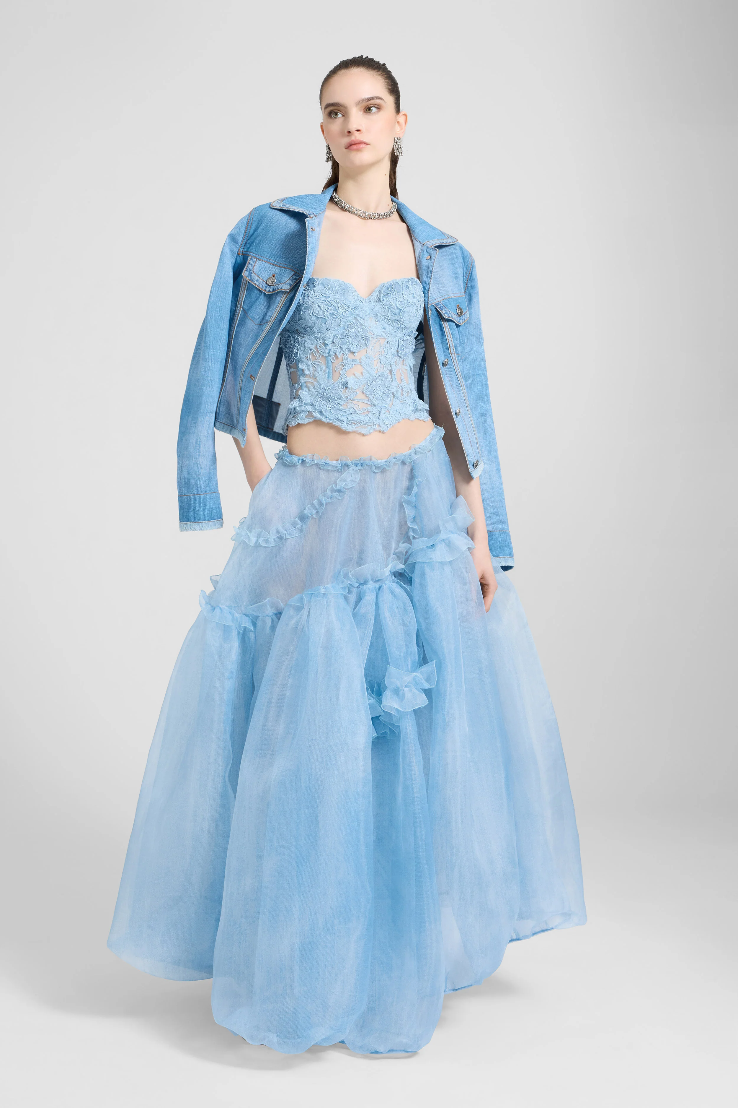 Structured rebrodé lace bustier top – light blue - Image 2