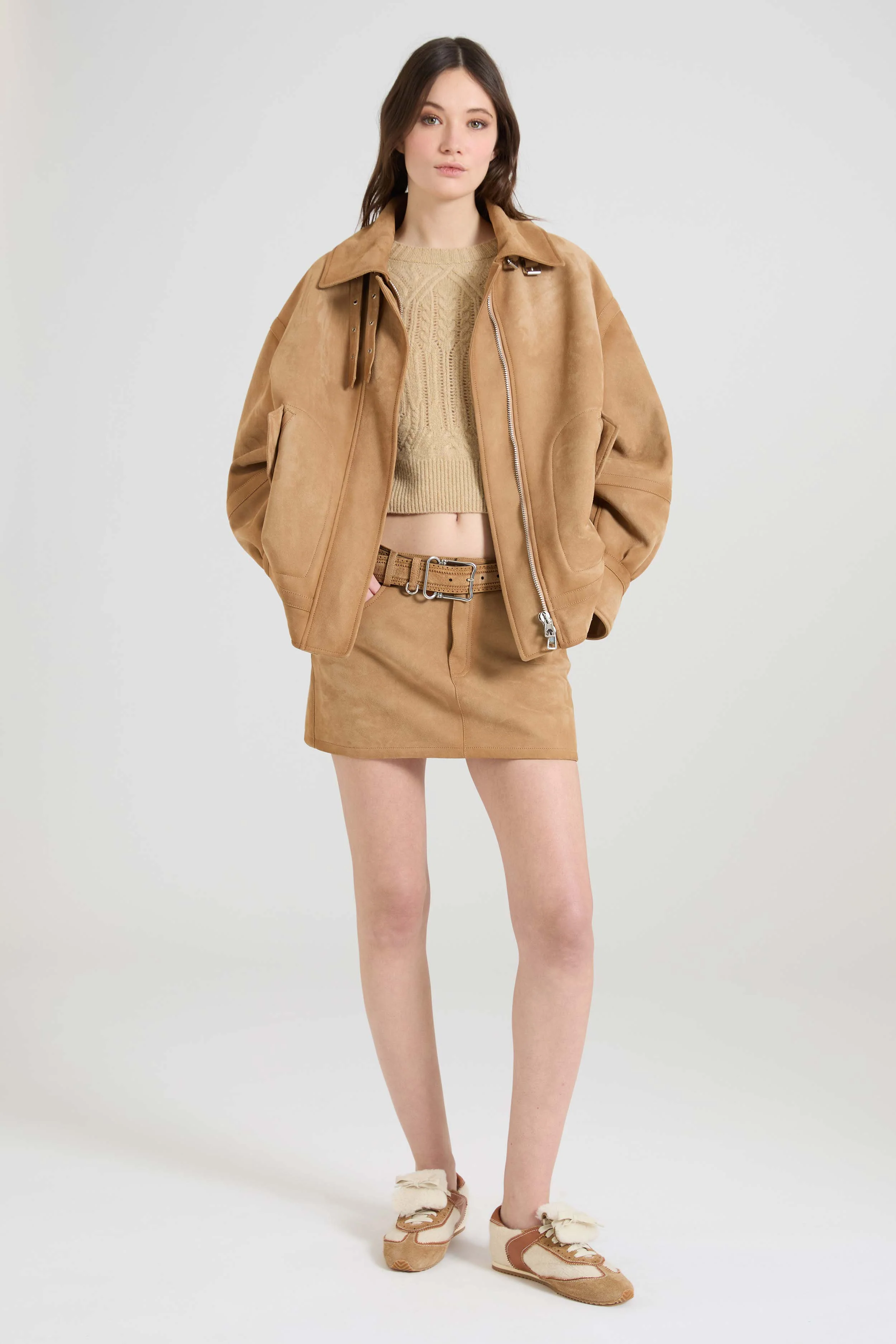 Suede bomber aviator jacket with heritage detailing - Image 3