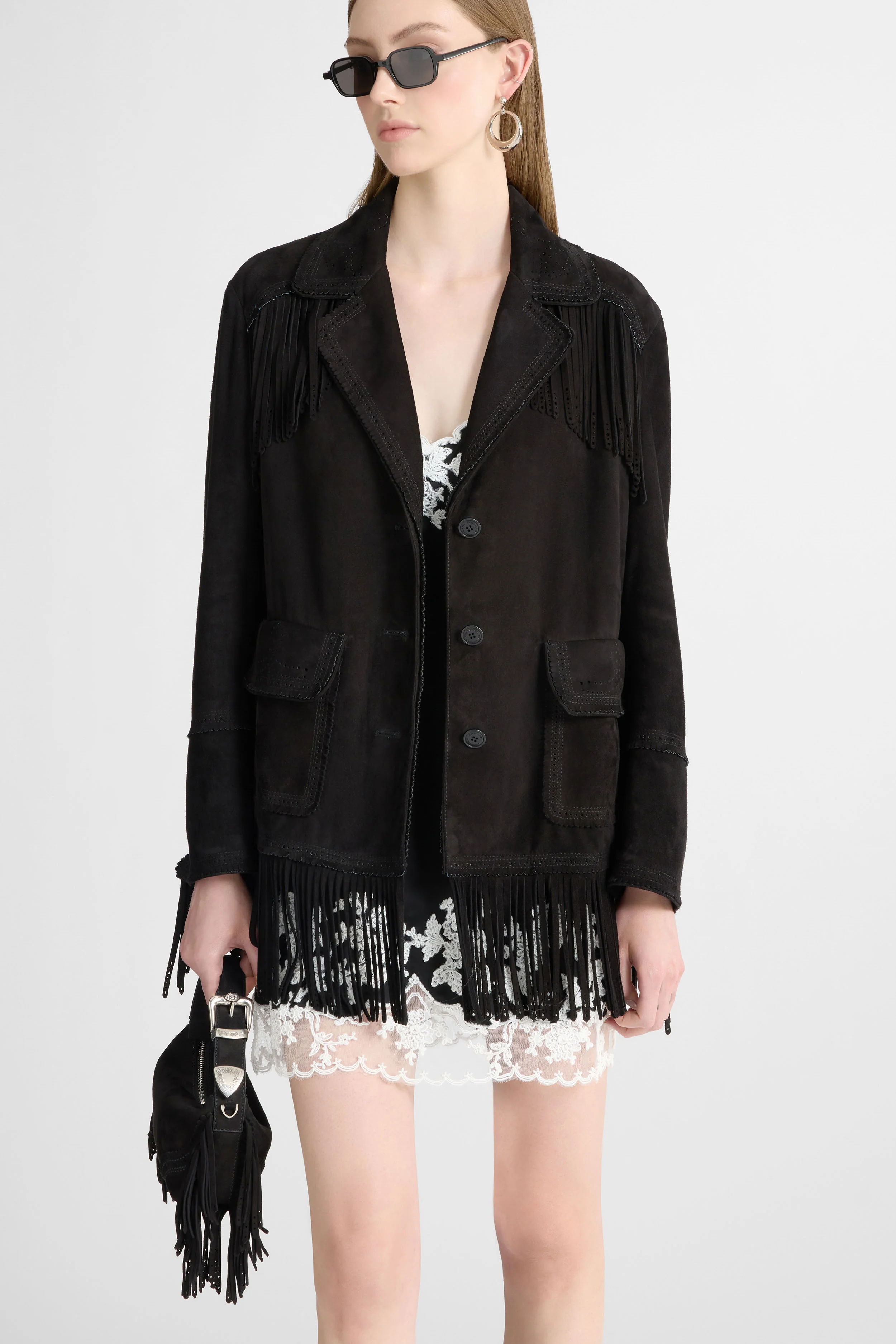 Suede caban with fringes and broguing details - Image 4