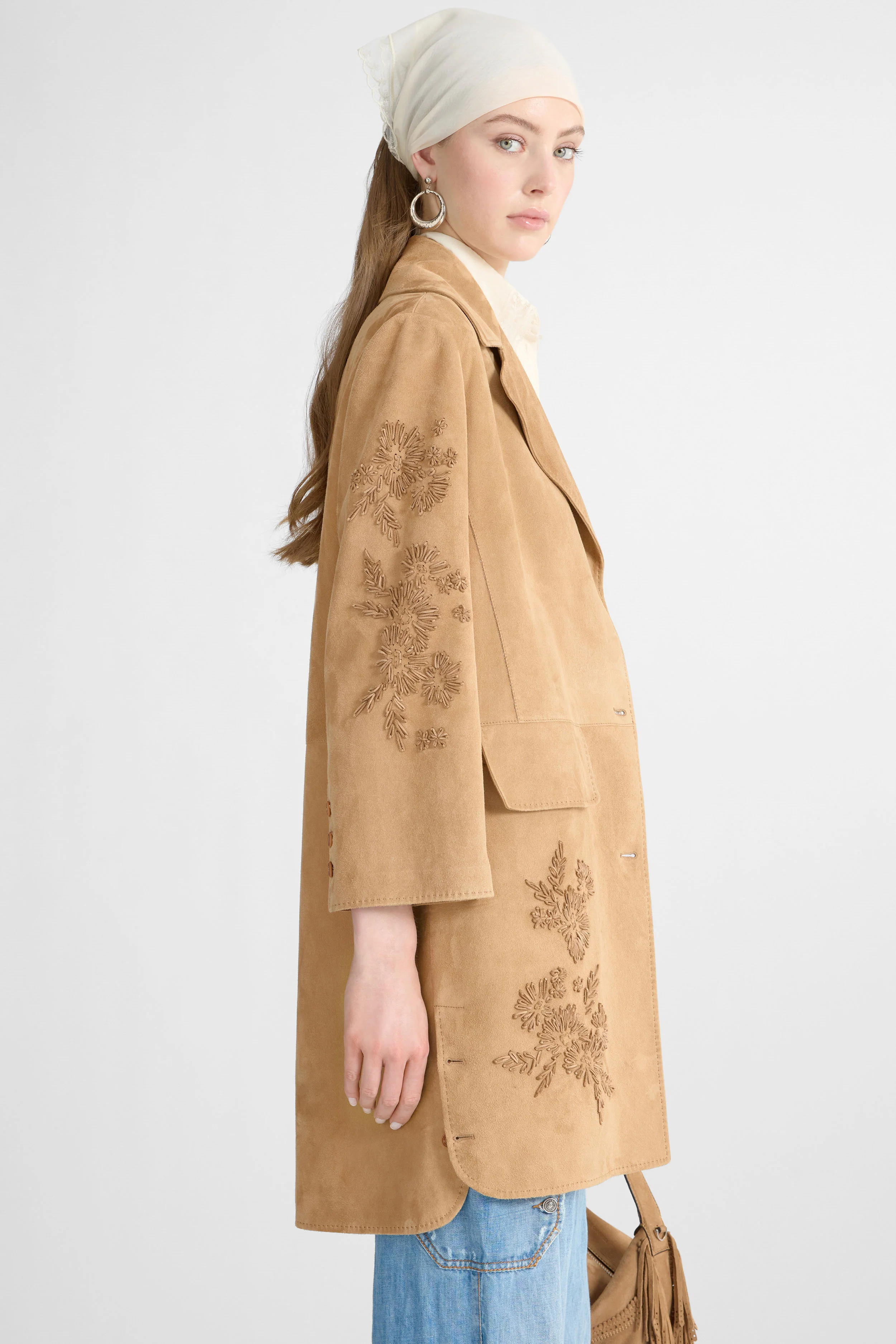 Suede caban with marocain interior and floral hand embroidery - Image 4