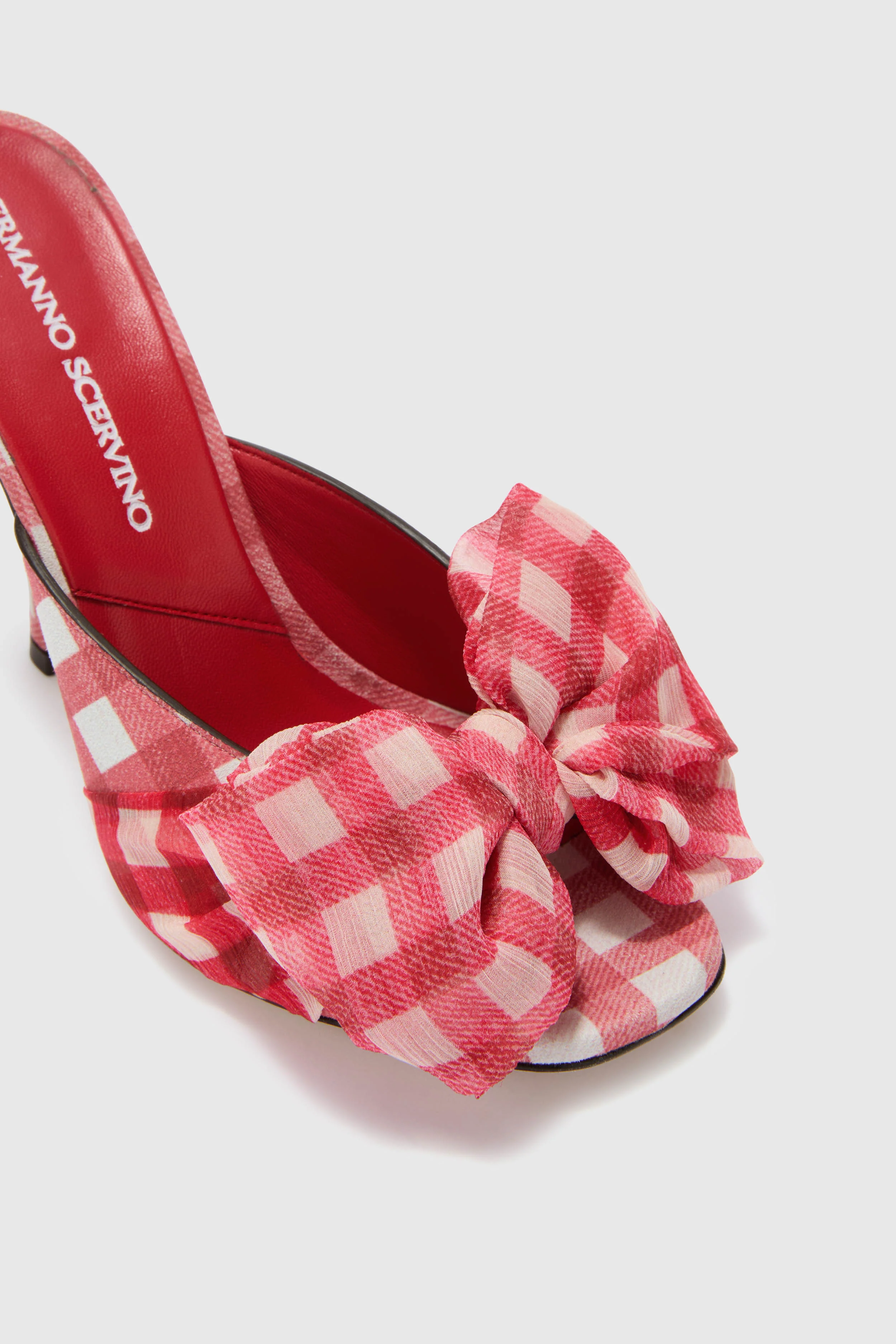 Suede vichy printed mules in white and red - Image 5