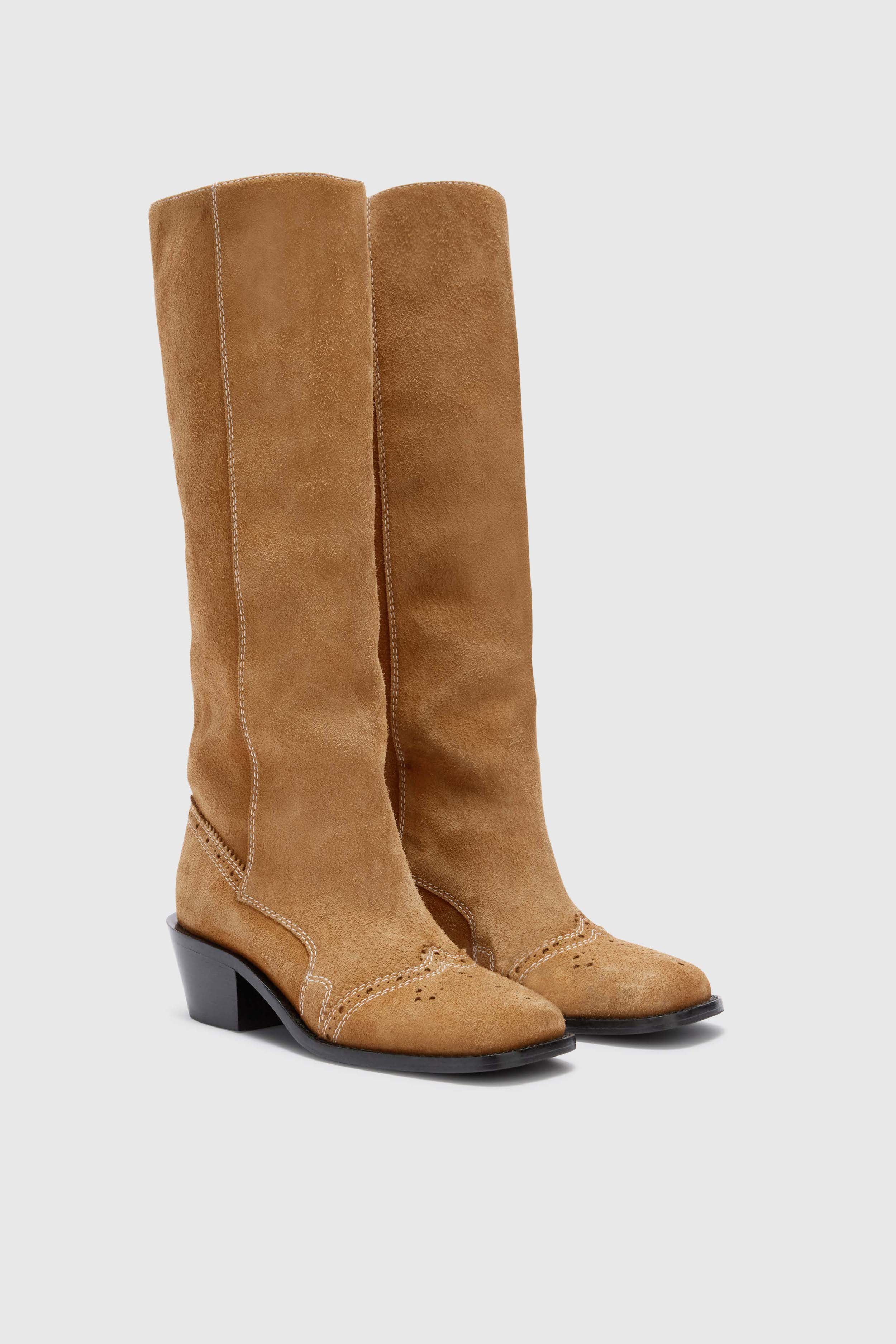 Tall shaded suede boots with brogue detailing - Image 2