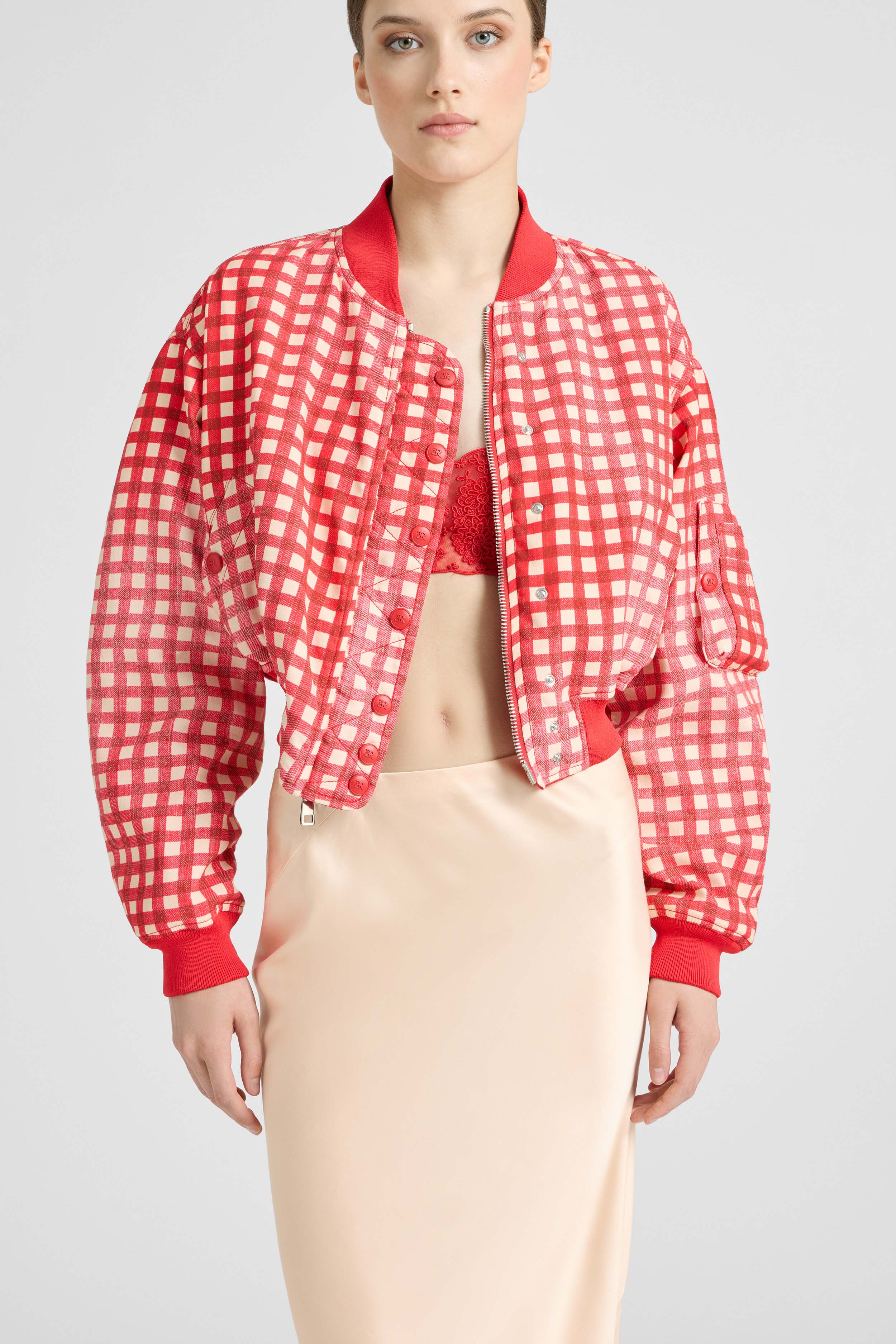 Technical fabric bomber with vichy interior - Image 6