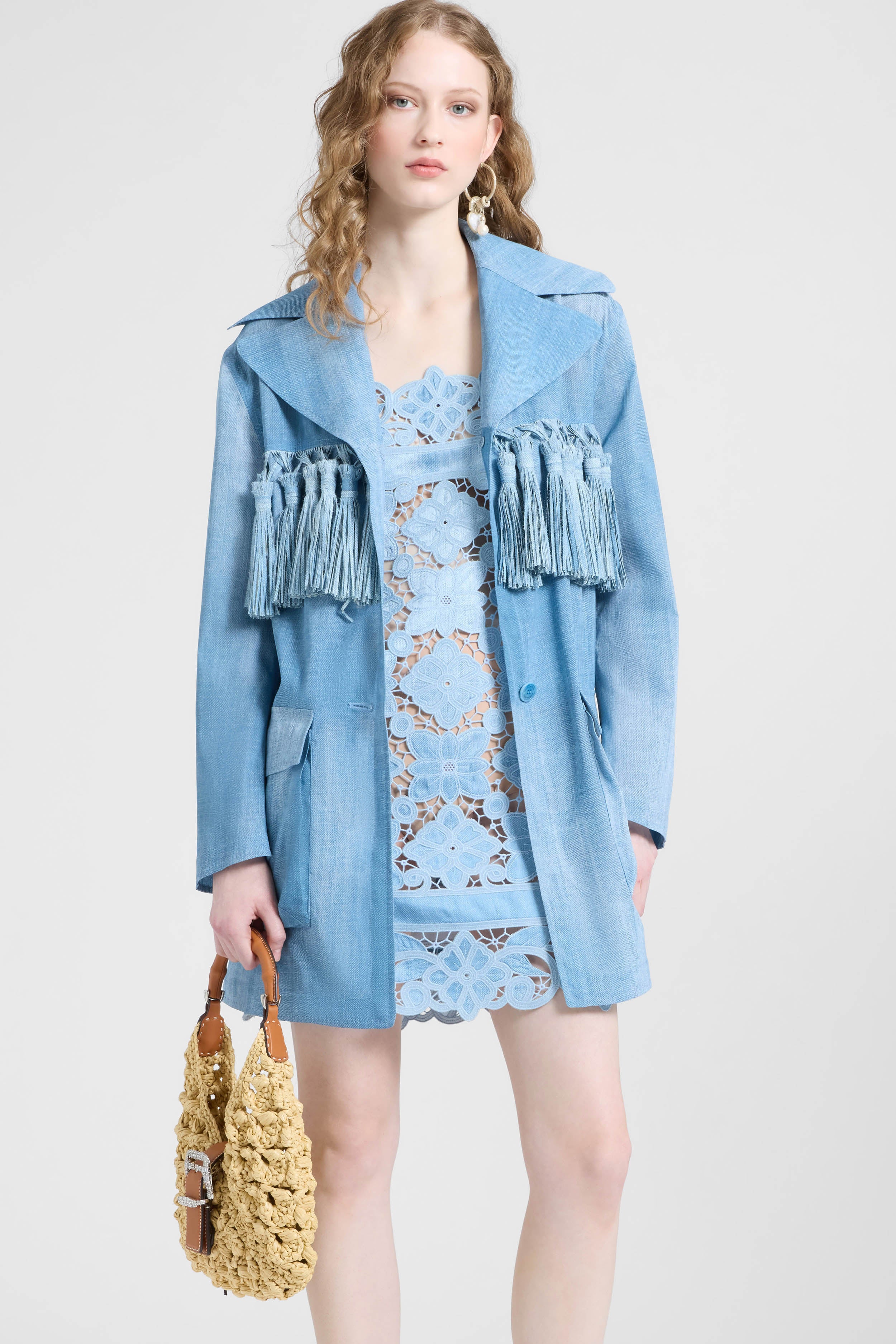 Technical georgette safari jacket with denim print - Image 3