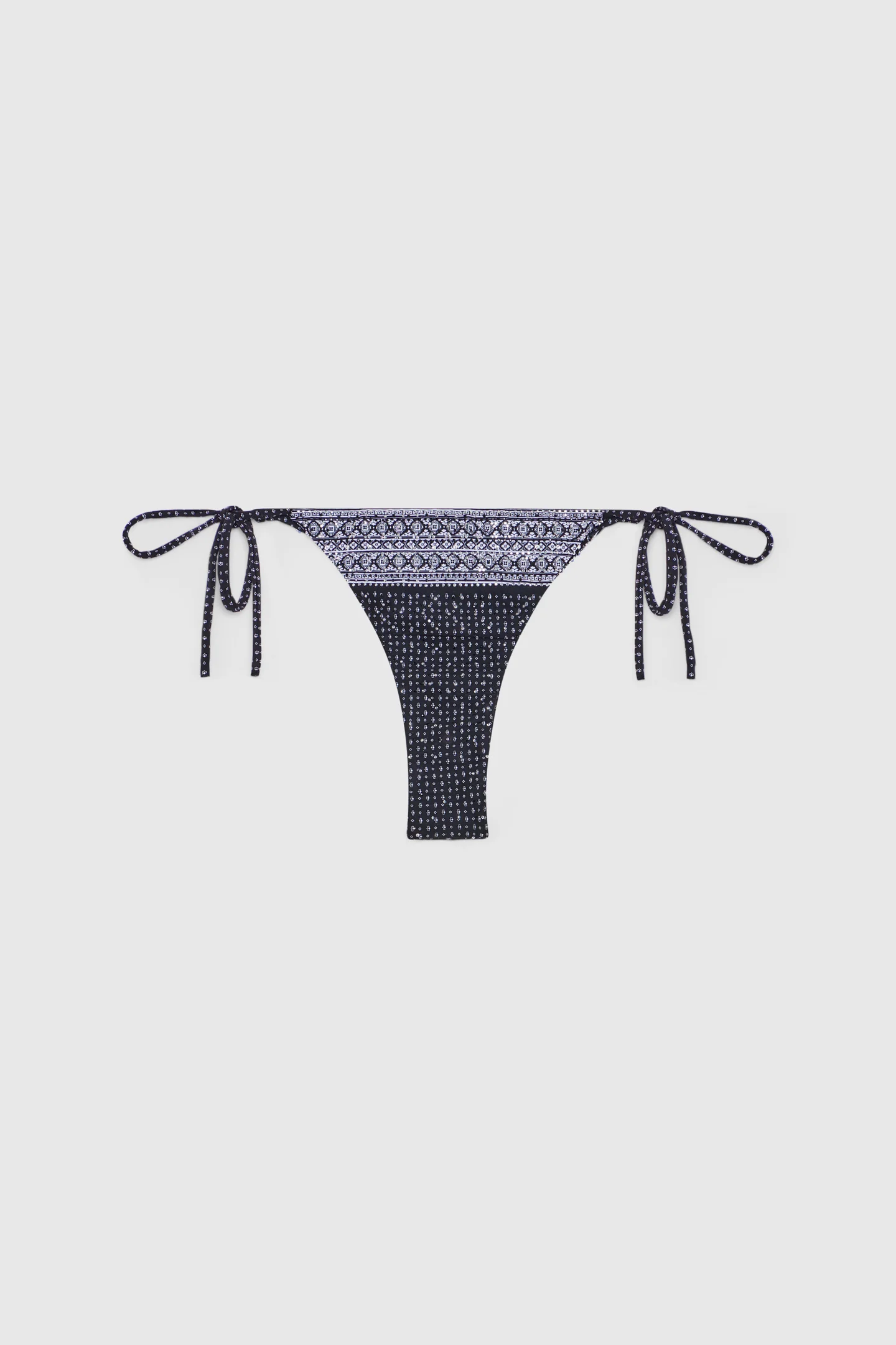 Thong bikini bottom with tie sides and bandana print
