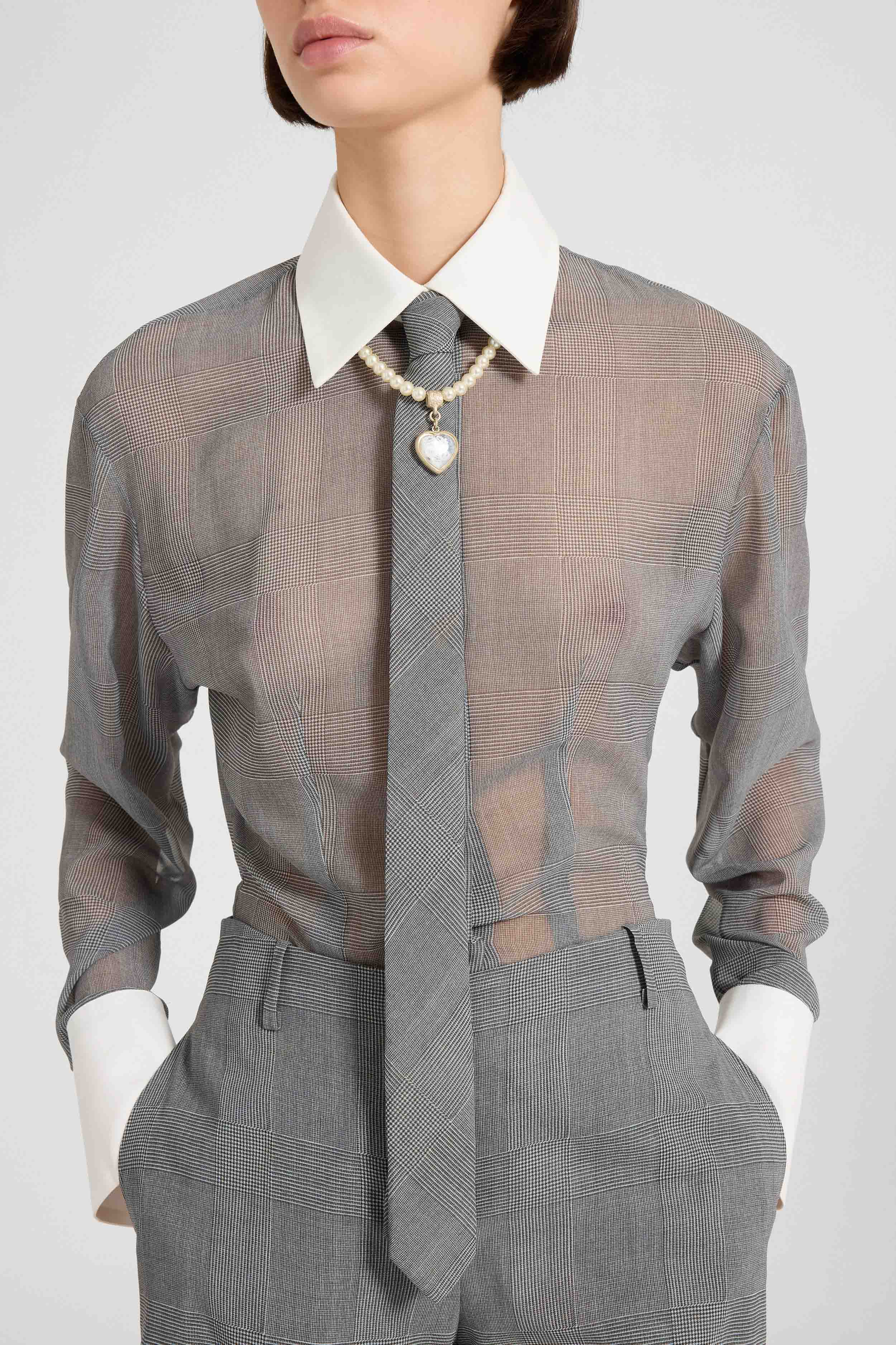 Tie with black and white Prince of Wales print - Image 2