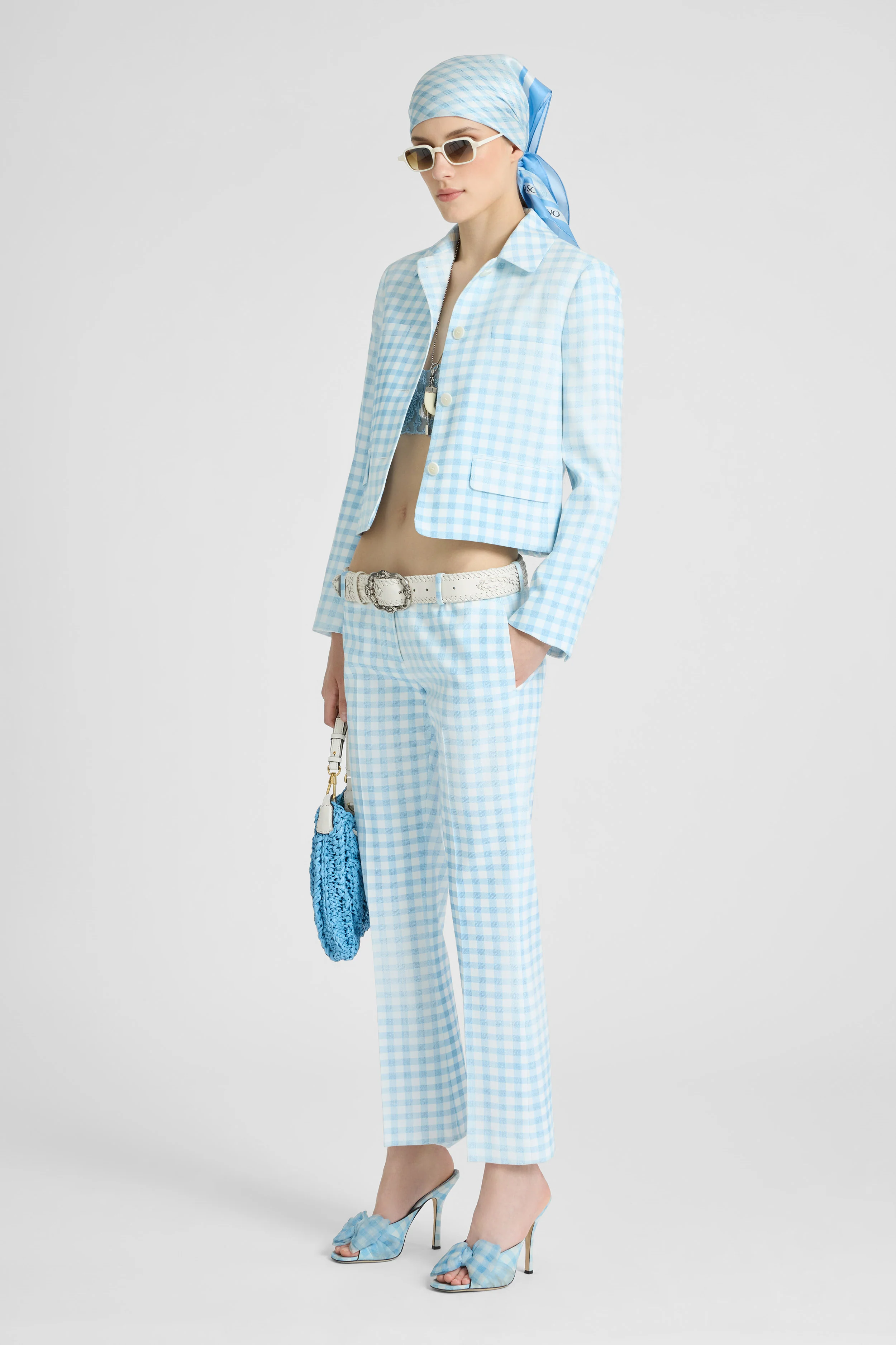 Trumpet trousers in vichy print marocain - Image 2