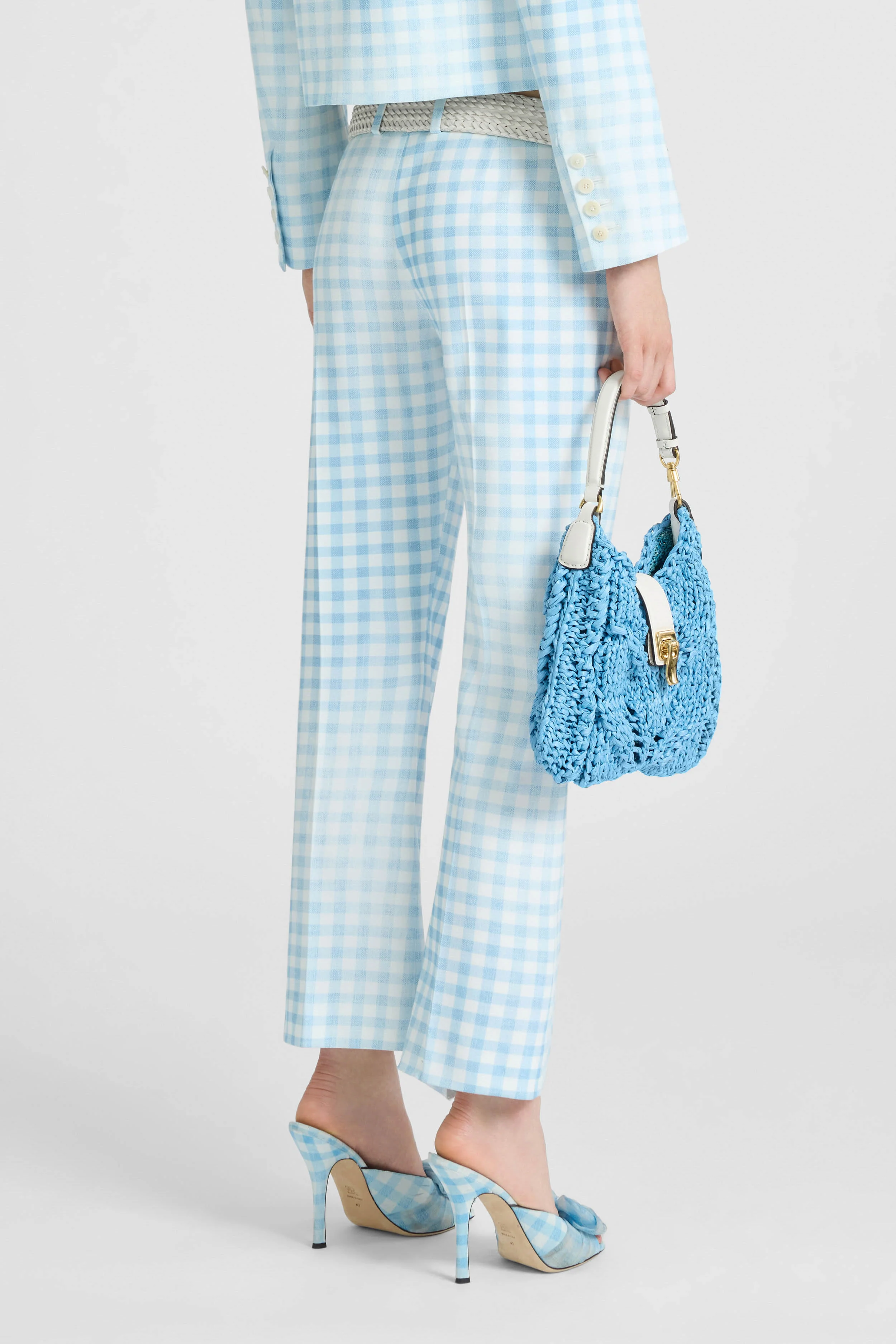 Trumpet trousers in vichy print marocain - Image 4
