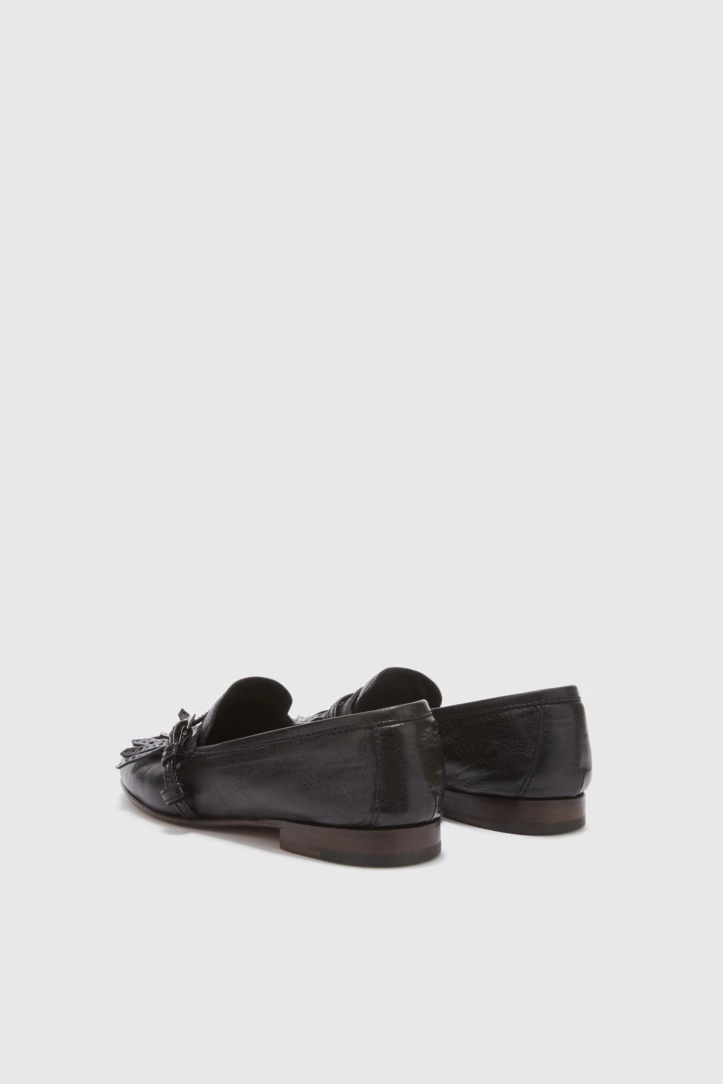 Vintage black nappa College moccasin with brogue fringes and strap - Image 3