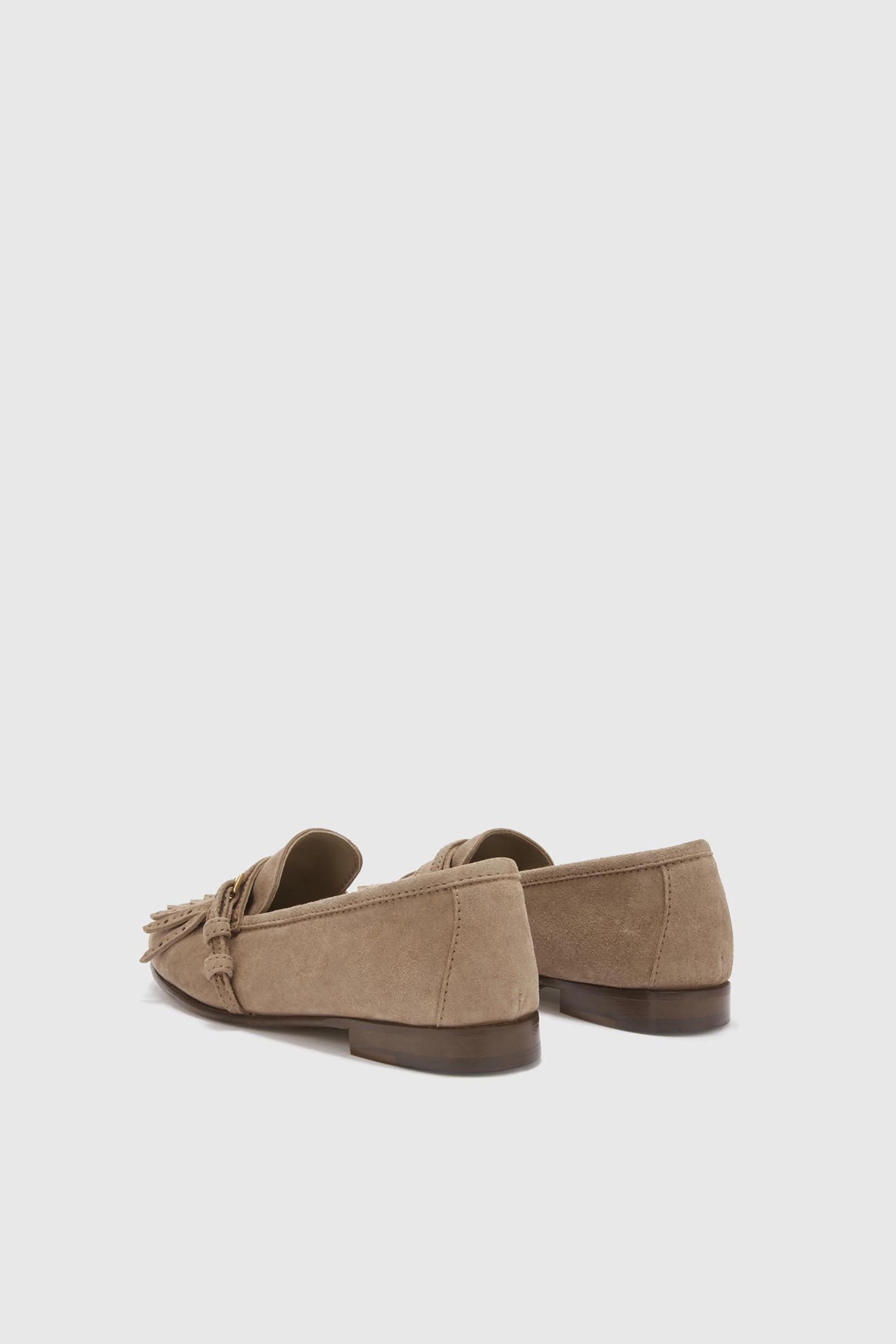 Vintage-effect dove-gray suede College loafer with fringes and strap - Image 3
