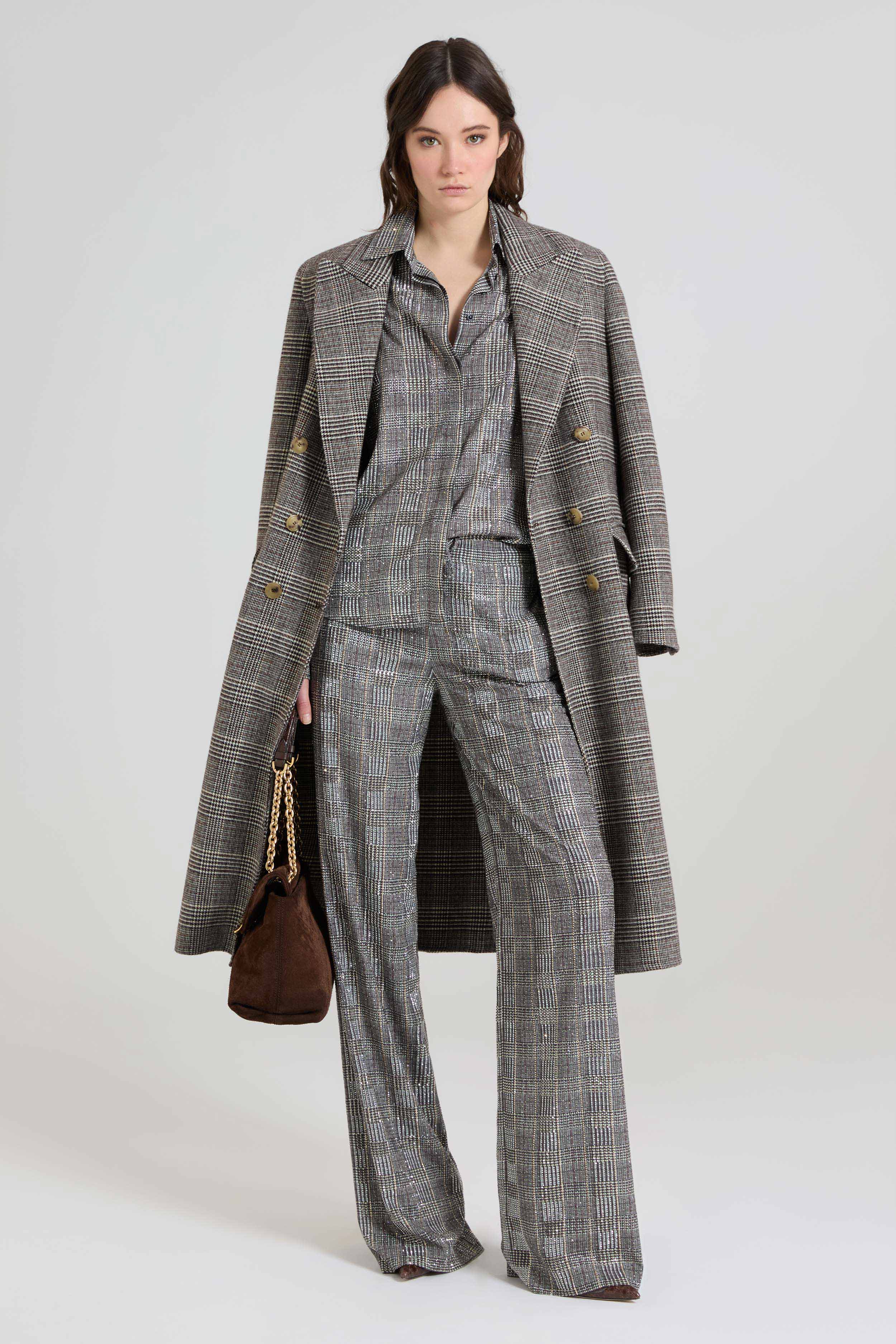 Viscose marocain shirt with Prince of Wales check and tone-on-tone crystals - Image 3