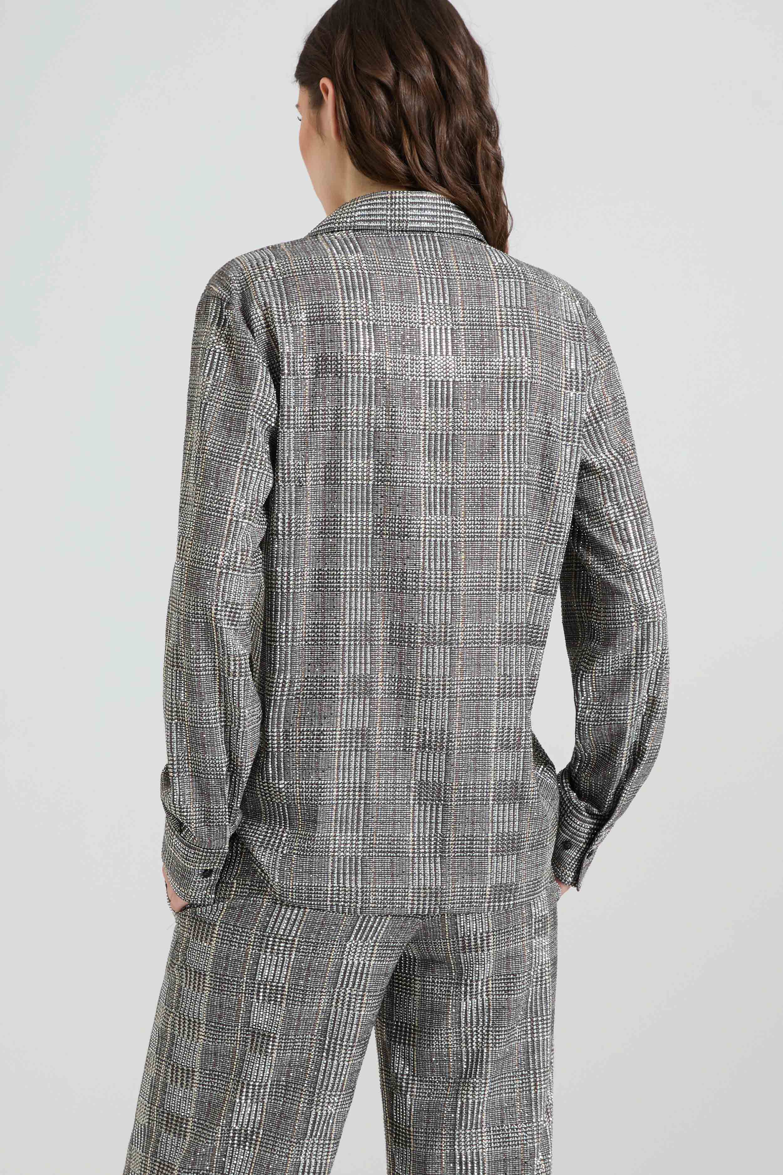 Viscose marocain shirt with Prince of Wales check and tone-on-tone crystals - Image 4