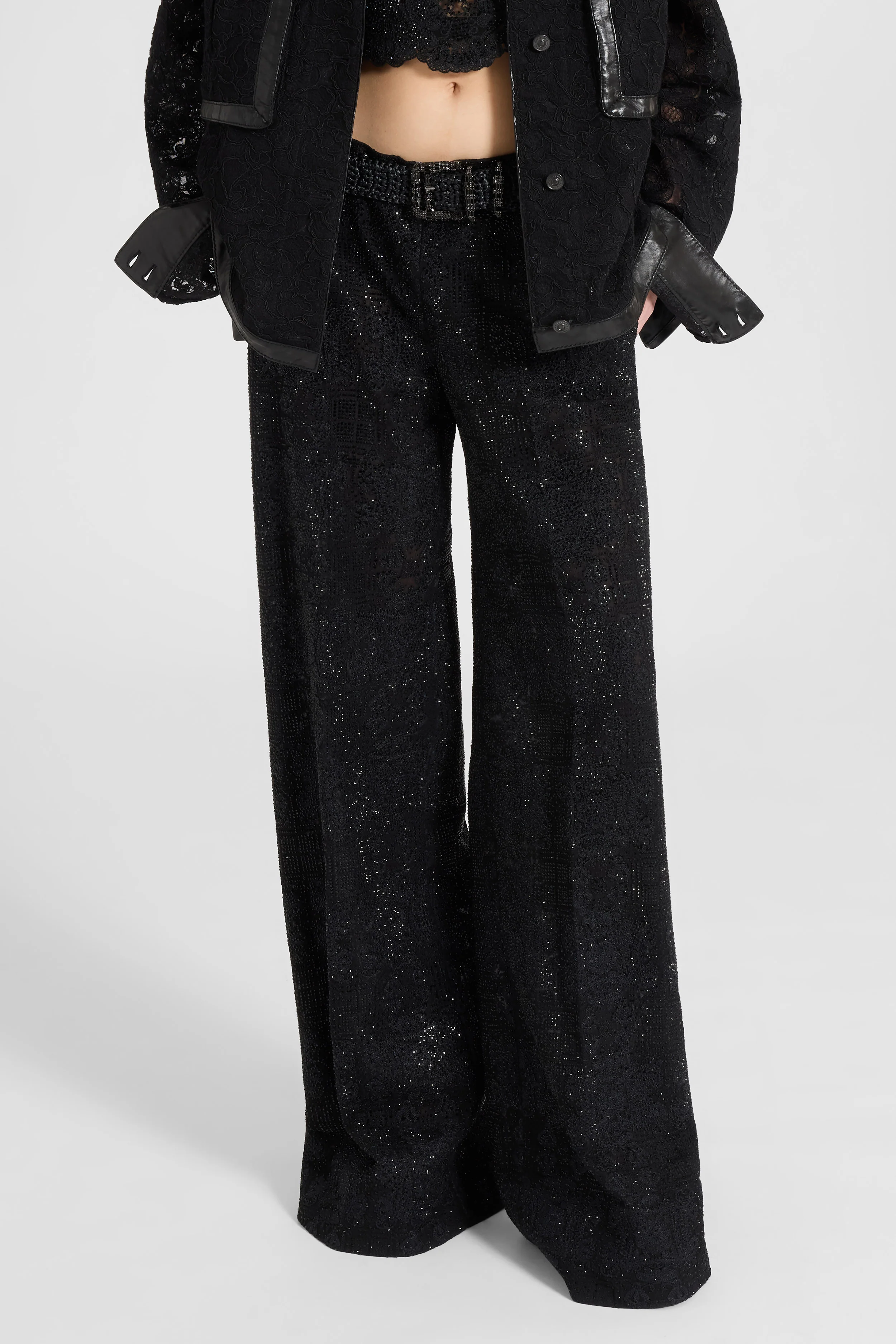 Wide-leg trousers in lace with hand-applied crystals - Image 3