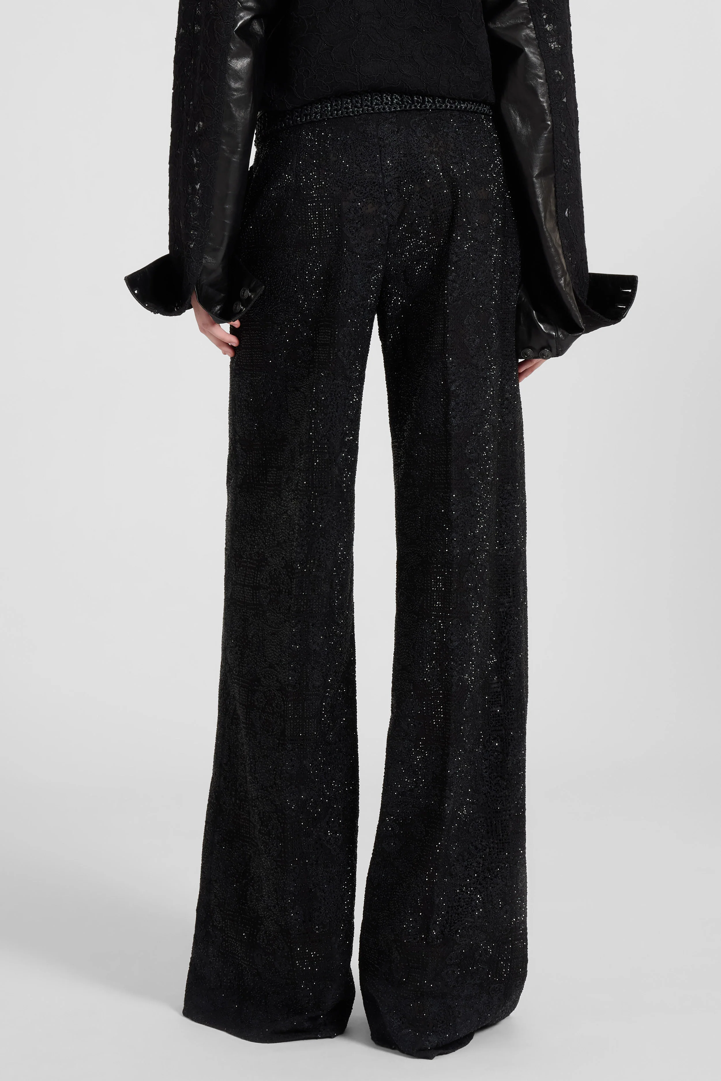 Wide-leg trousers in lace with hand-applied crystals - Image 5