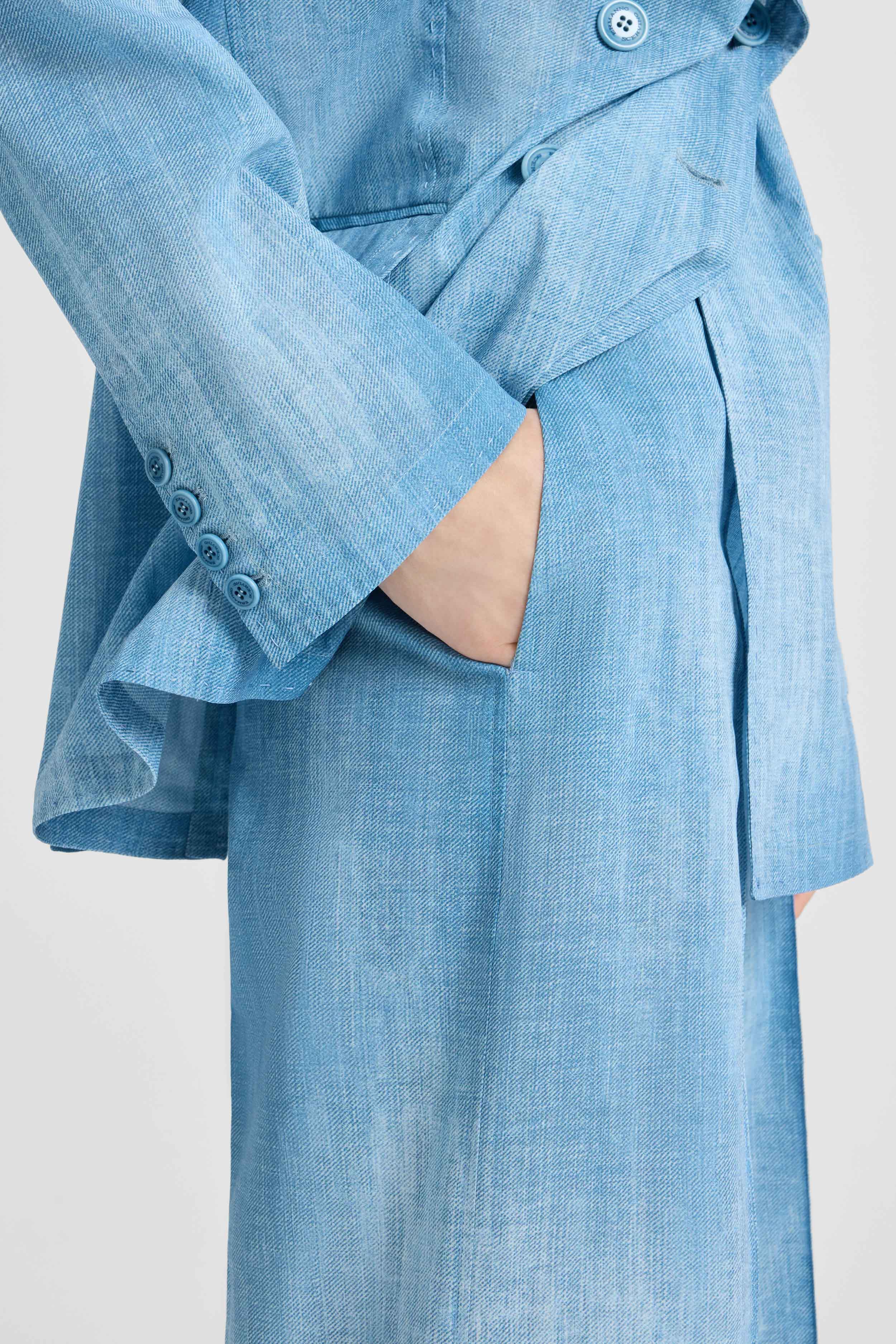 Wide-leg trousers in layered chiffon with jeans print - Image 3