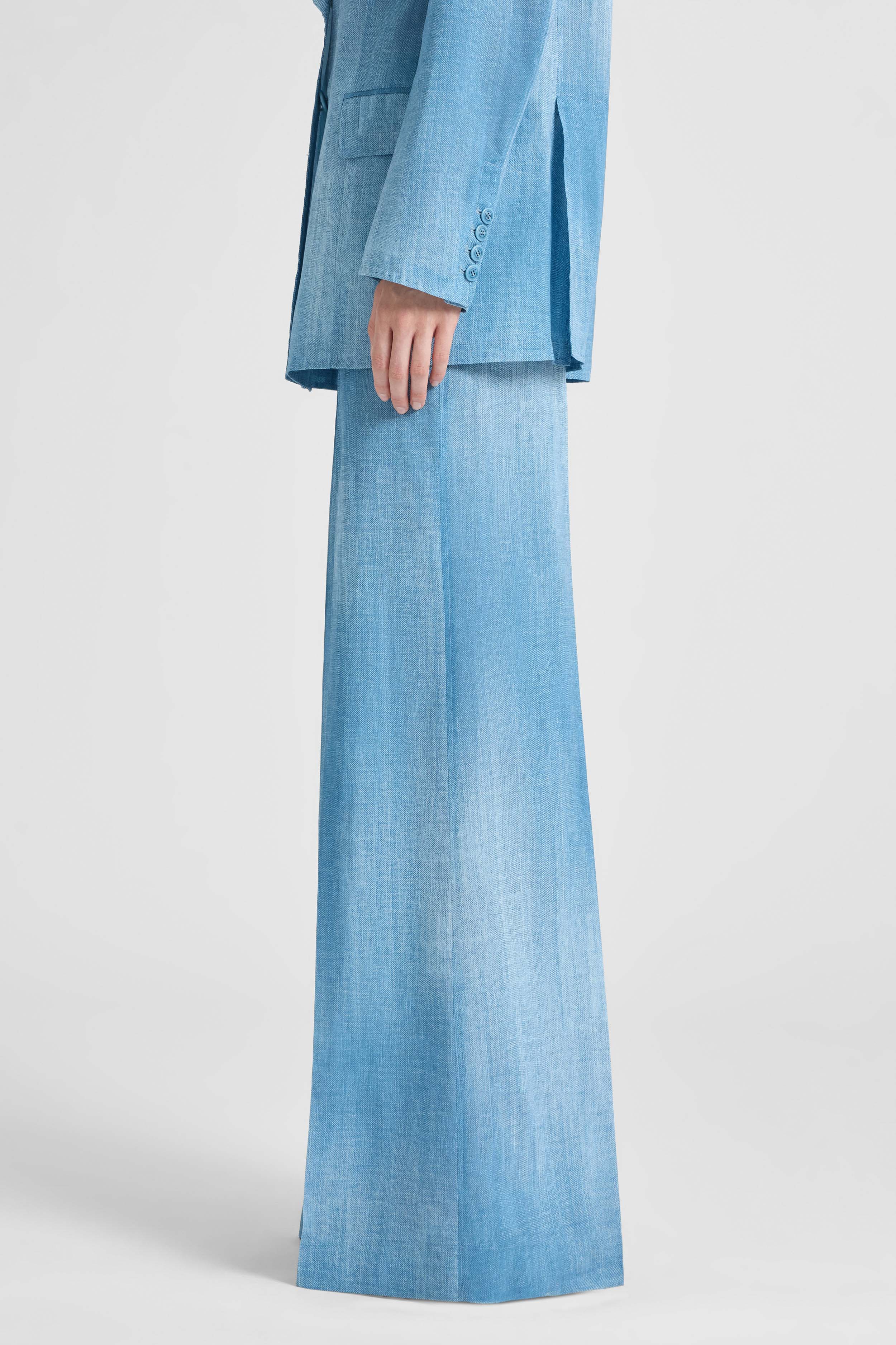Wide-leg trousers in layered chiffon with jeans print - Image 4