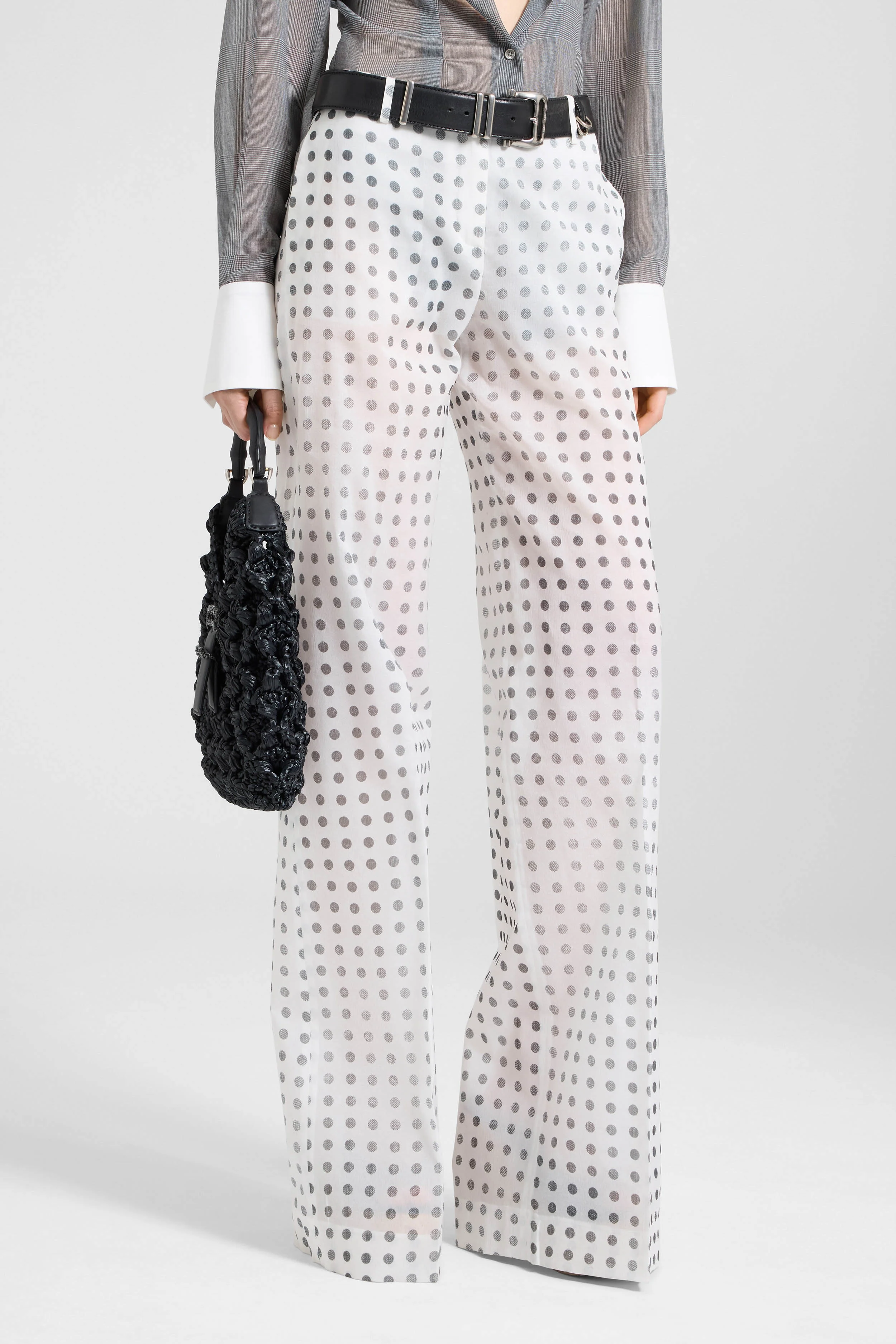 Wide-leg trousers in silk crepon chiffon with polka dot print - Image 3