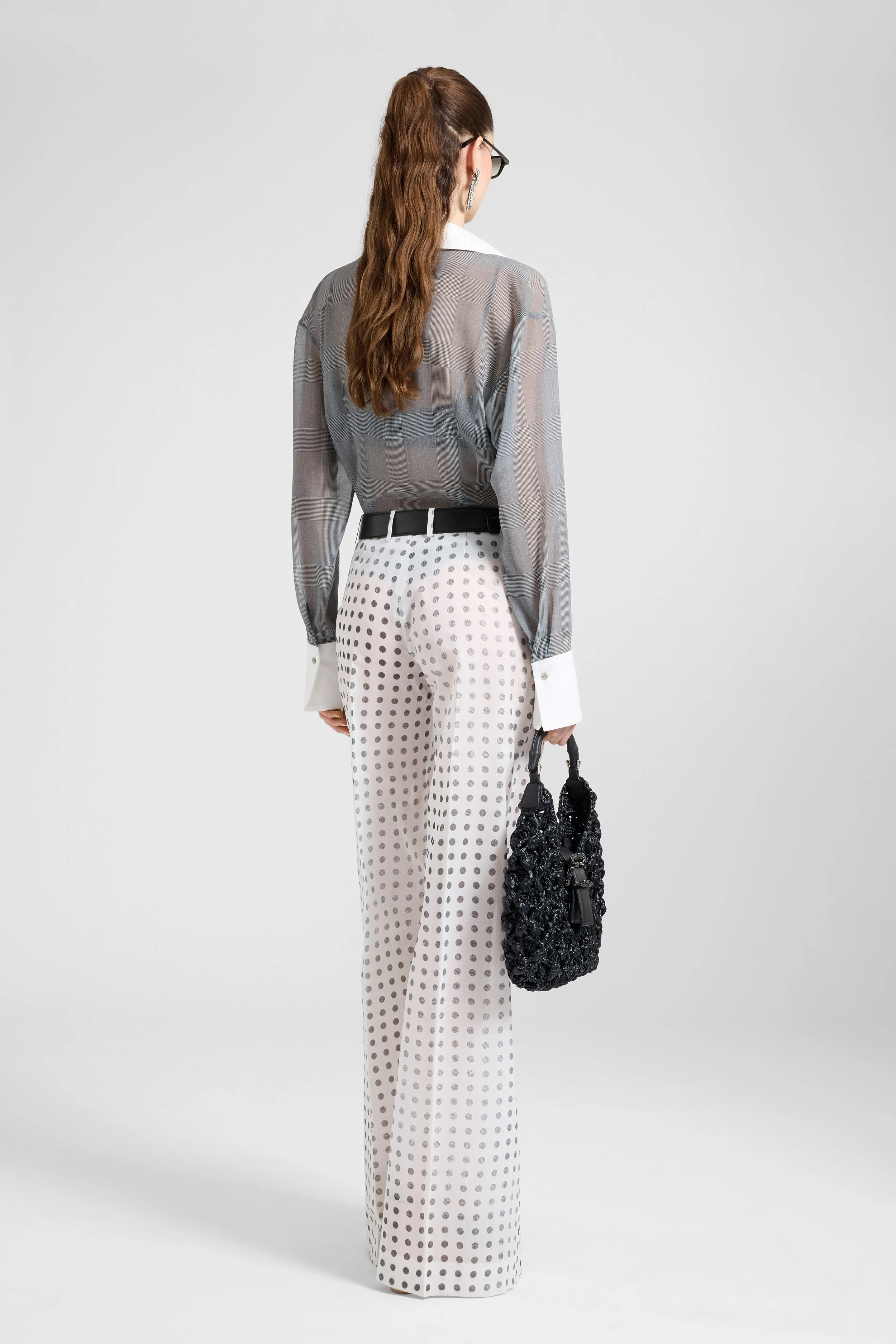 Wide-leg trousers in silk crepon chiffon with polka dot print - Image 4