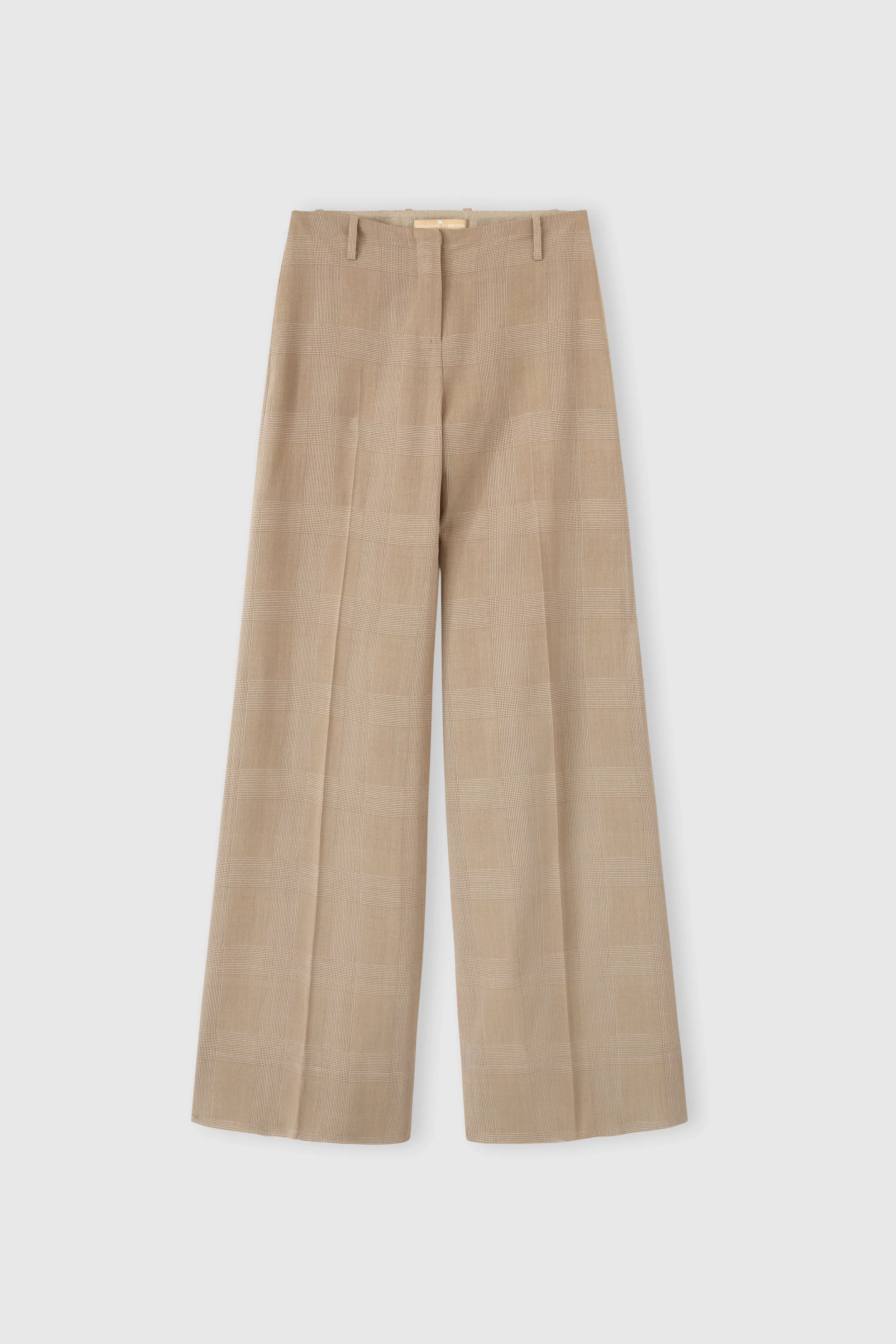 Wide-leg trousers in technical georgette with Glen check print – beige