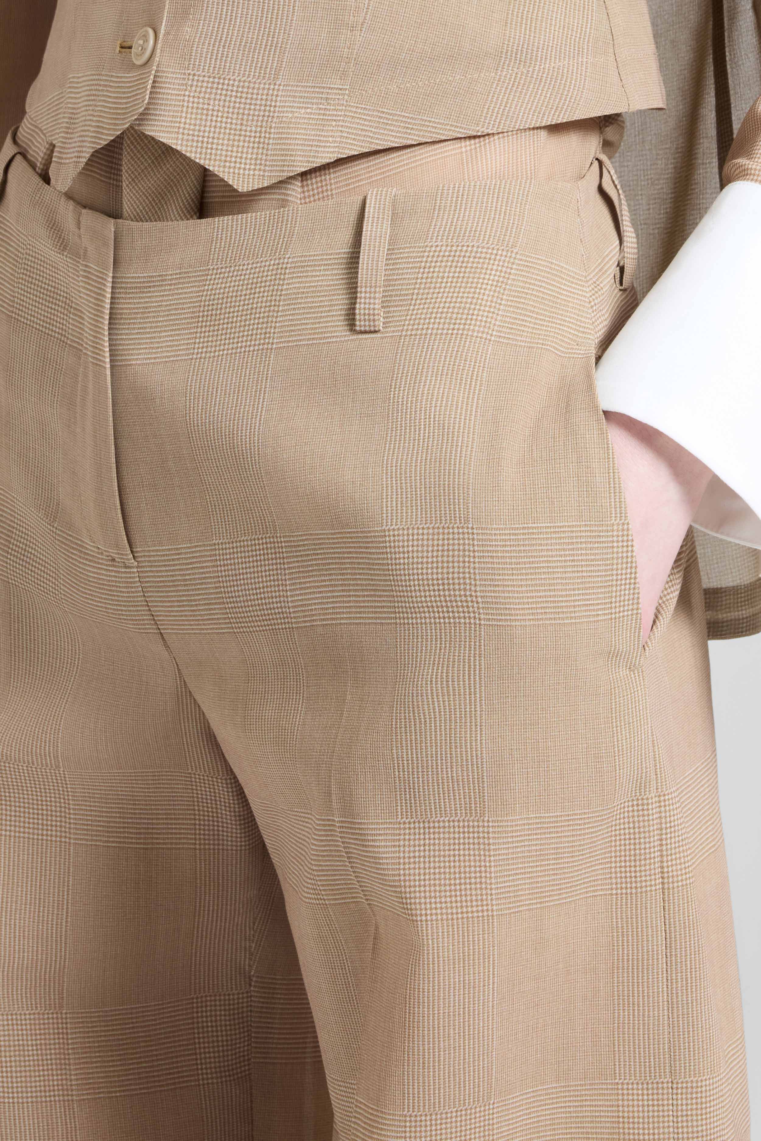 Wide-leg trousers in technical georgette with Glen check print – beige - Image 5