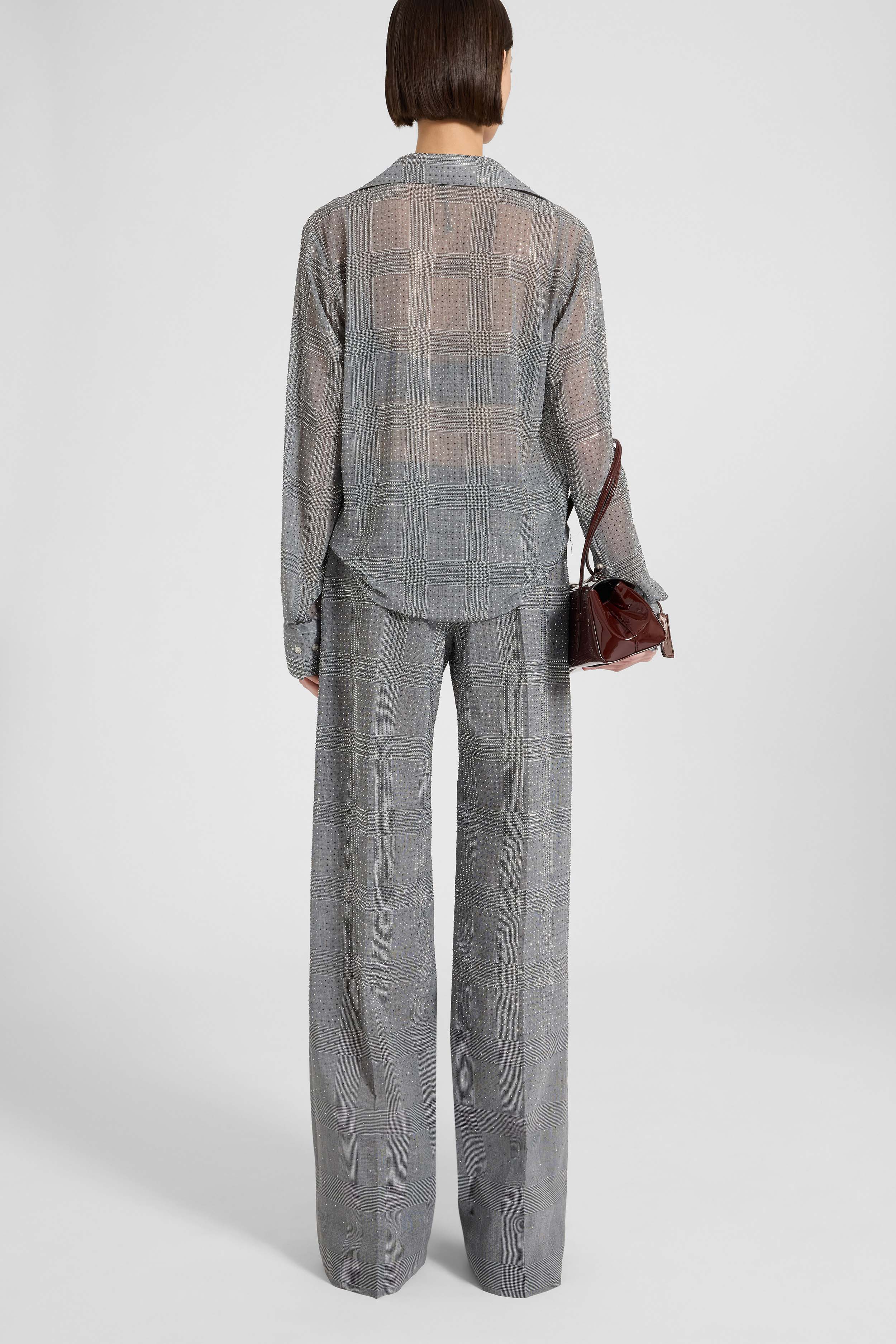 Wide-leg trousers in technical georgette with Glen check print and hand-applied crystals - Image 5