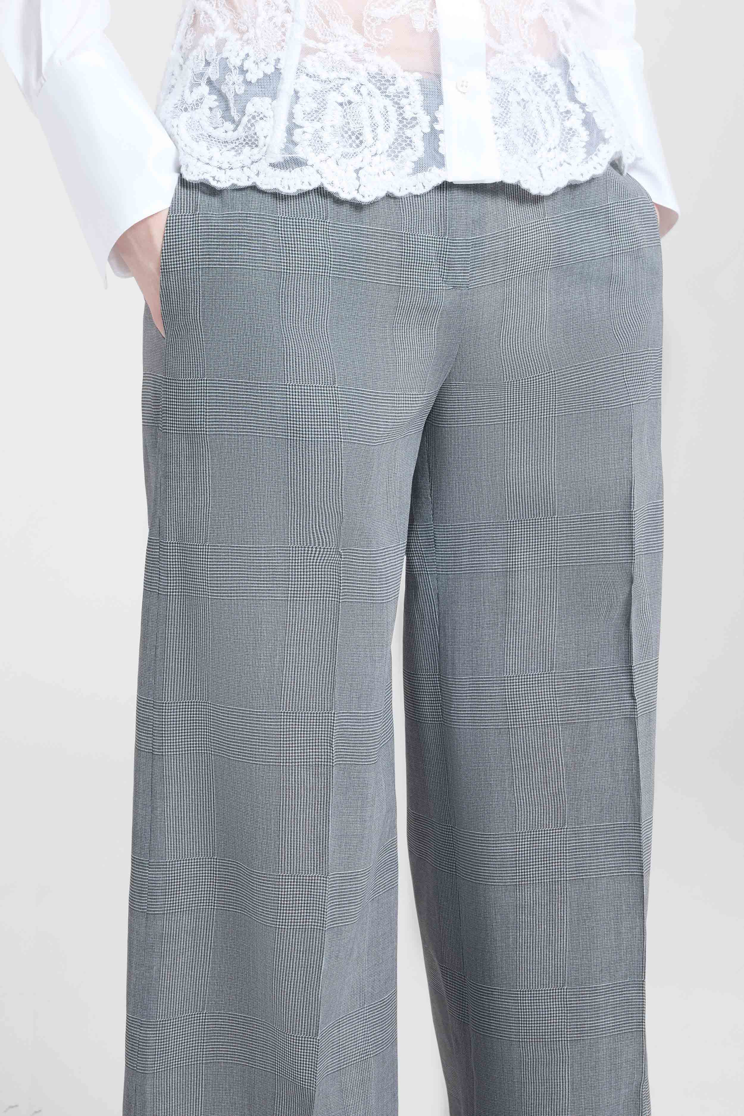 Wide-leg trousers in technical georgette with Glen check print - Image 3